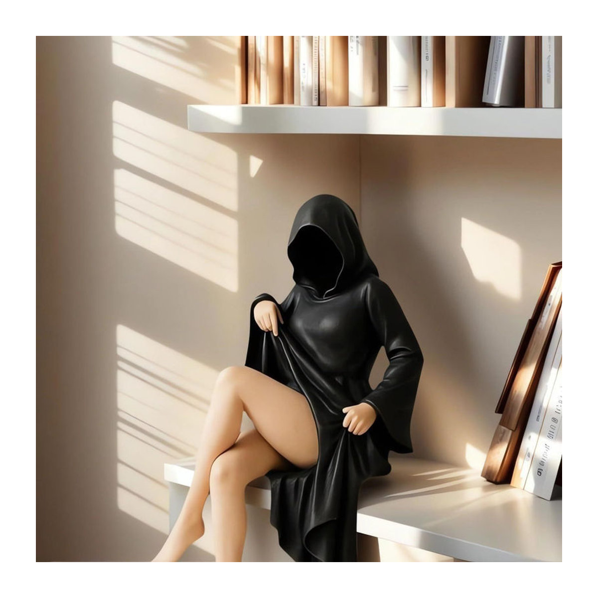Geheimnisvolle Dame Skulptur von Fashnics in Schwarz aus Kunstharz als gotisches Schreibtischornament für Wohnzimmer und Büro - Bild 6