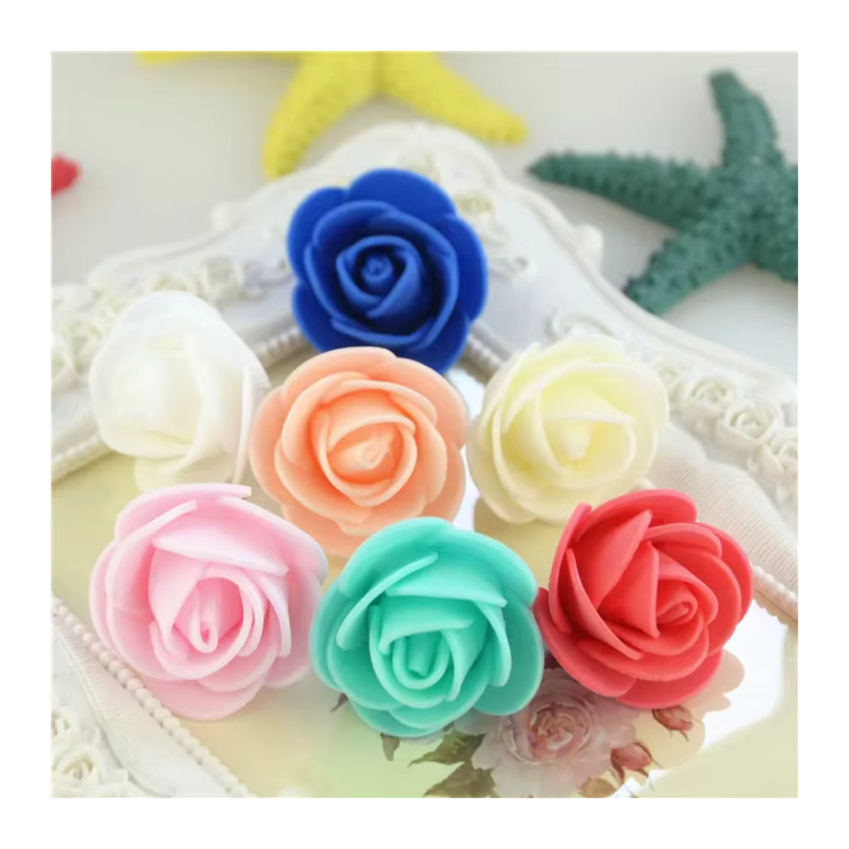 gEIAN Mini PE Schaum Rosen Blumenköpfe künstlich für DIY Dekoration, mehrfarbig und orange, Durchmesser: 3 cm - Bild 3