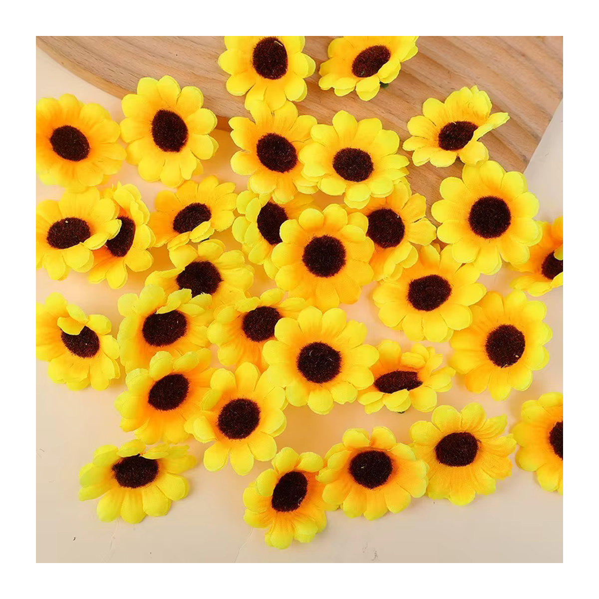 Gelbe künstliche Sonnenblumen als Blumenköpfe für Bastelarbeiten, Kränze und Hochzeitsdekoration - Bild 3