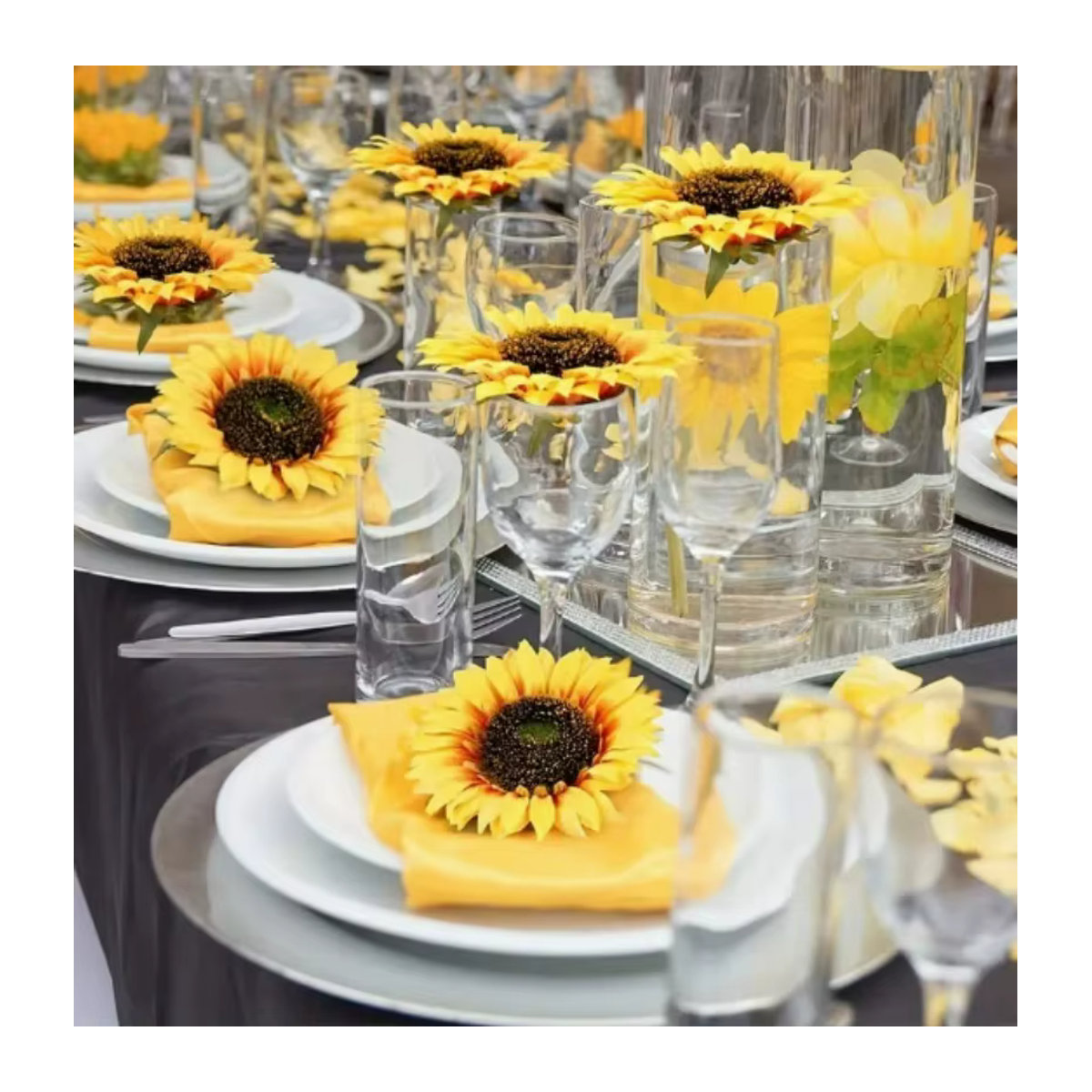 Gelbe künstliche Sonnenblumen als Blumenköpfe für Bastelarbeiten, Kränze und Hochzeitsdekoration - Bild 5