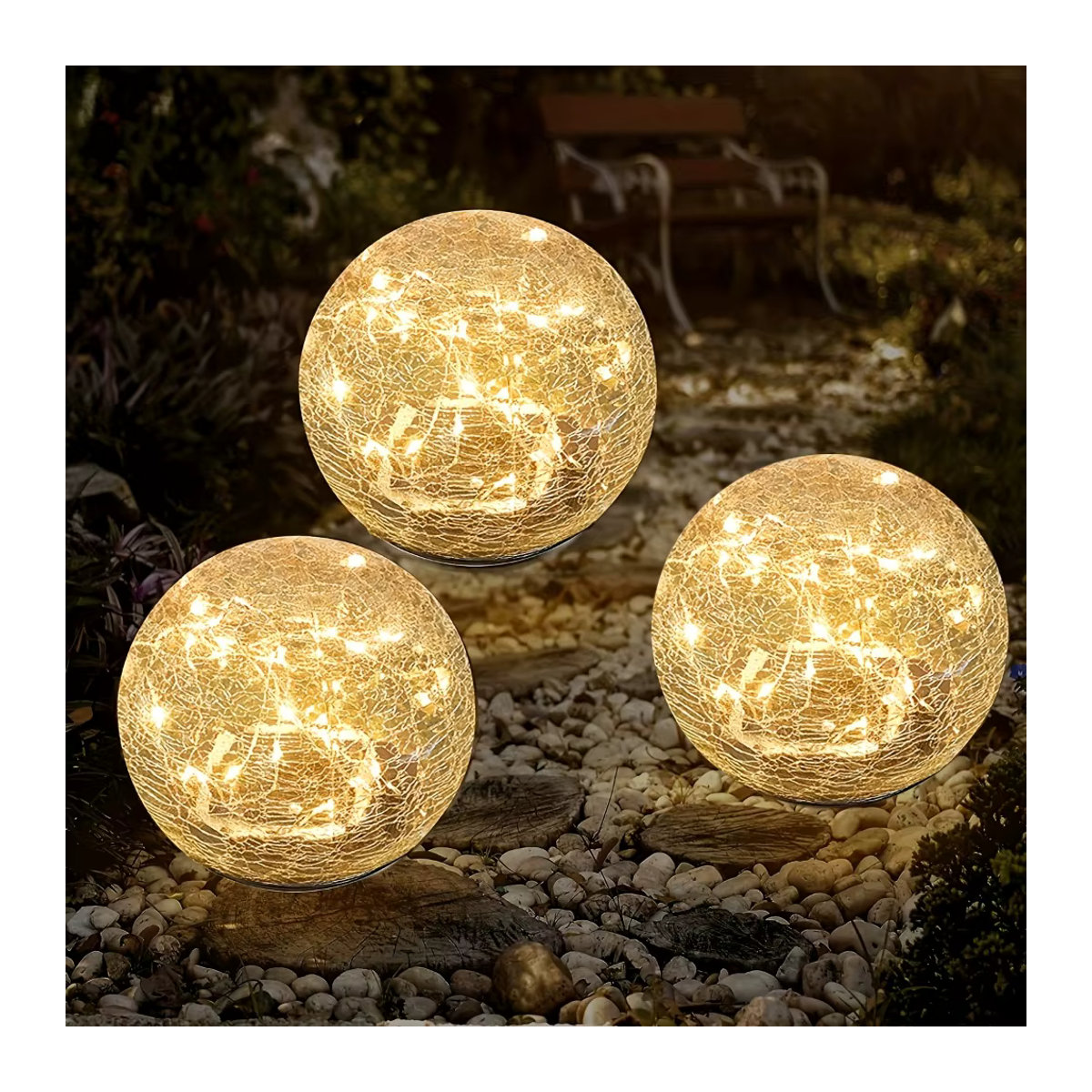 Gelbe Solar-Kugelleuchten aus rissigem Glas mit LED für die Garten- und Terrassendekoration - Bild 2