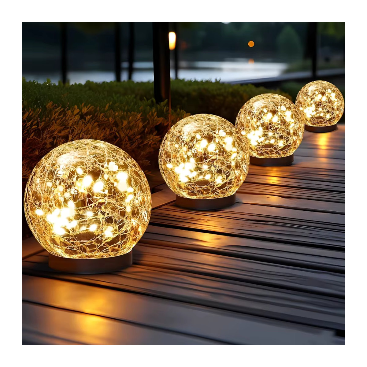 Gelbe Solar-Kugelleuchten aus rissigem Glas mit LED für die Garten- und Terrassendekoration - Bild 5