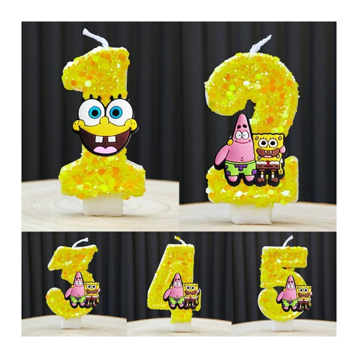 Gelbe SpongeBob Figurenkerze aus Wachs für Kindergeburtstage und Tortendekoration - Bild 1