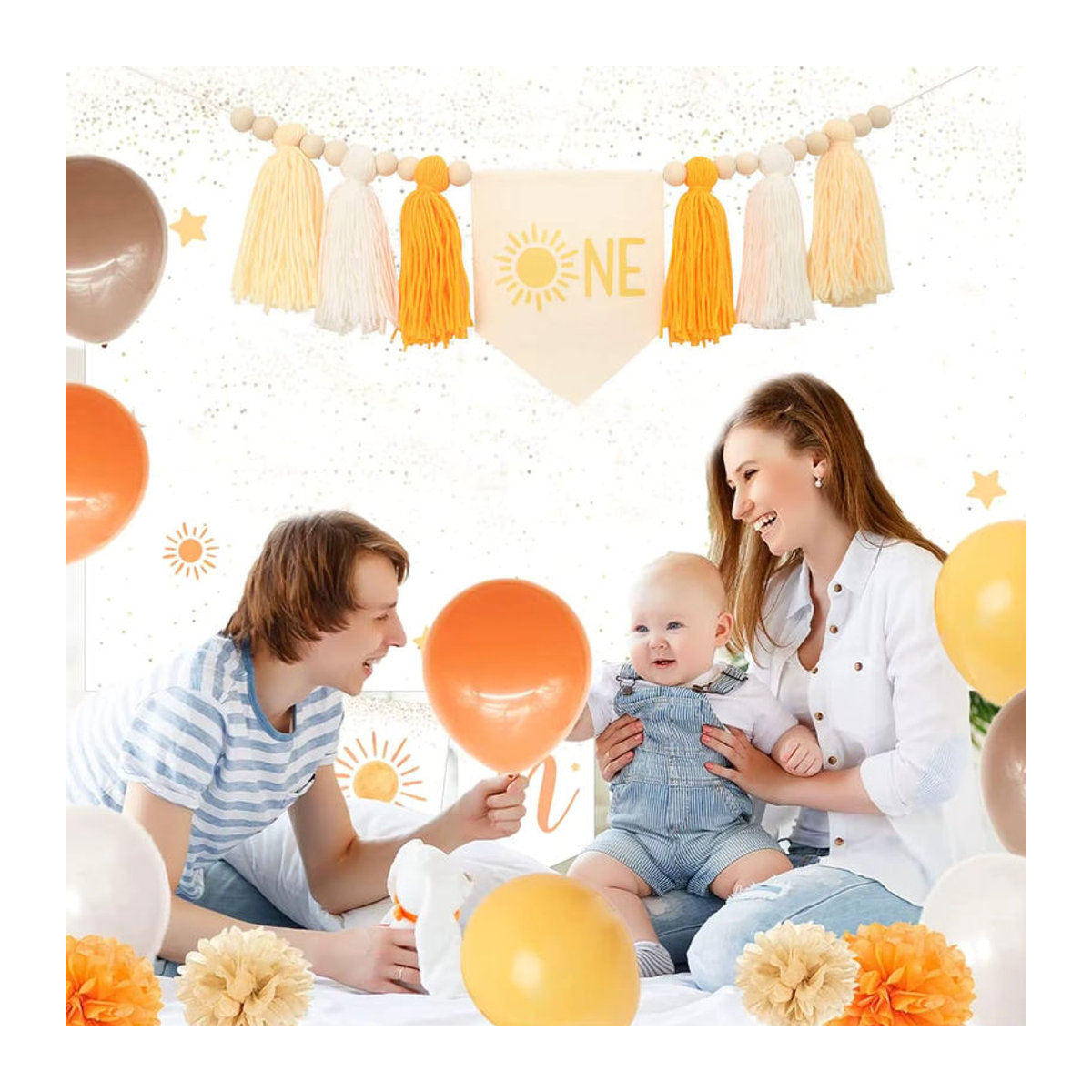 Gelbes Sonnenschild Geburtstag-Hochstuhl-Banner aus Textil mit Buchstaben und Schnur zur Dekoration für Kinder - Bild 2