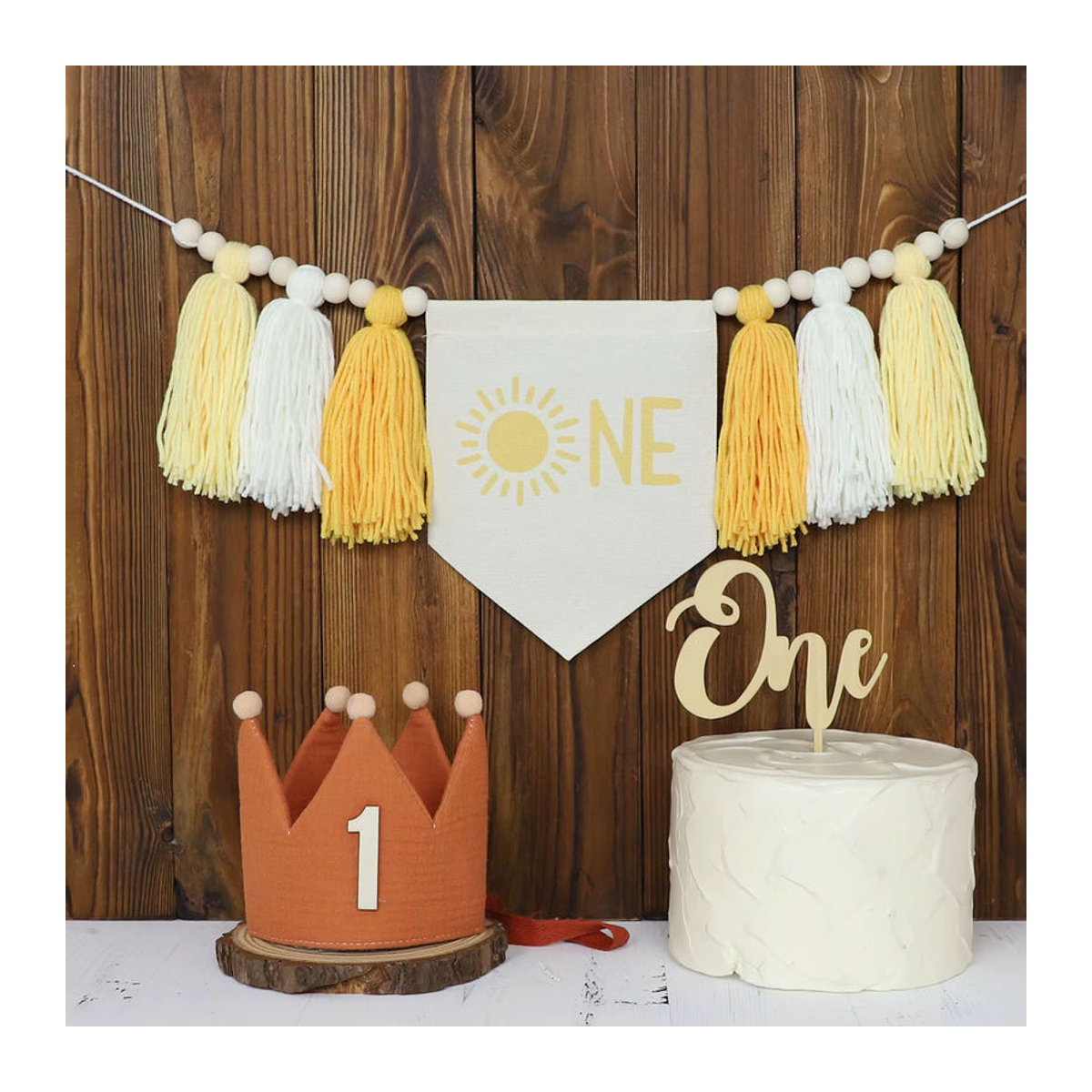 Gelbes Sonnenschild Geburtstag-Hochstuhl-Banner aus Textil mit Buchstaben und Schnur zur Dekoration für Kinder - Bild 3