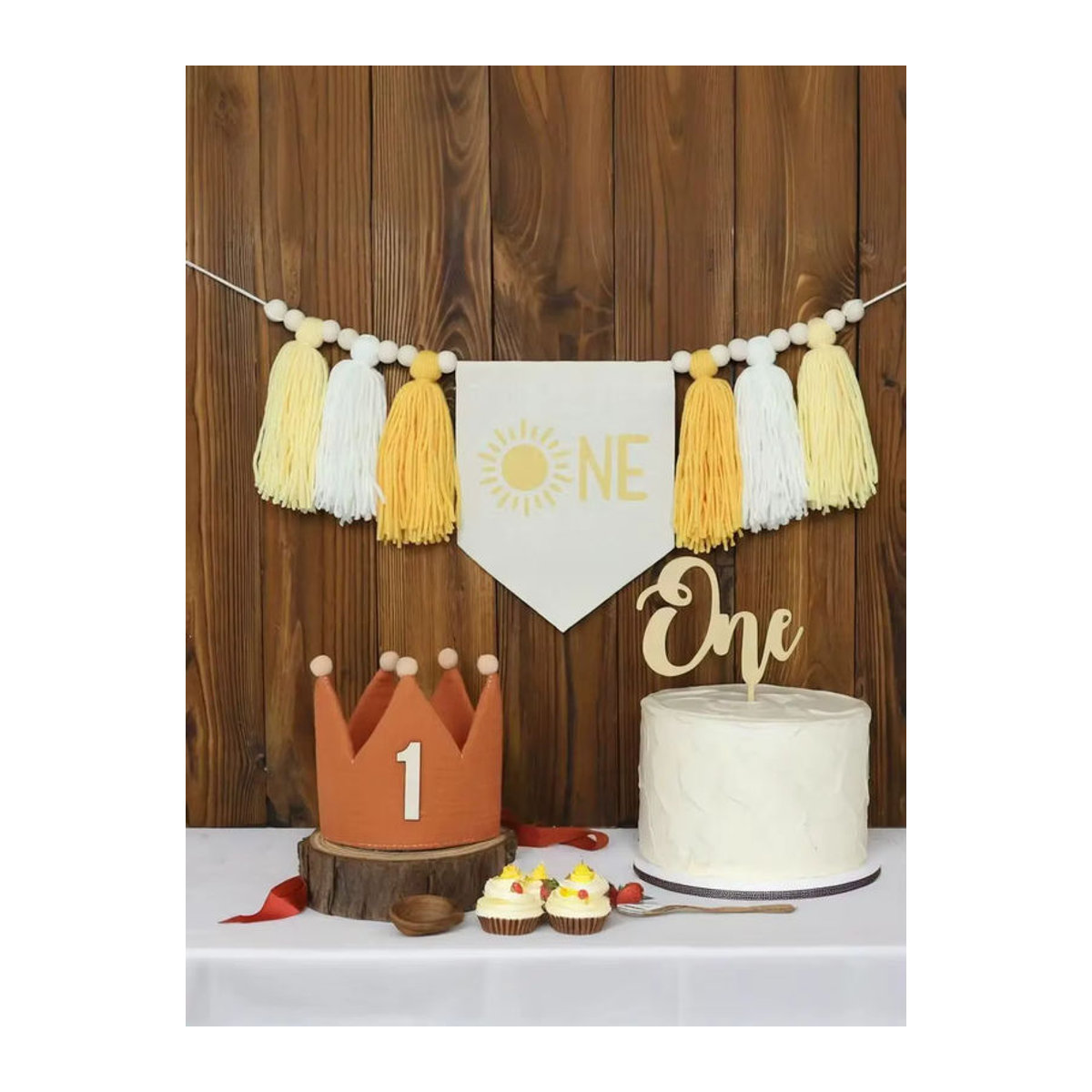 Gelbes Sonnenschild Geburtstag-Hochstuhl-Banner aus Textil mit Buchstaben und Schnur zur Dekoration für Kinder - Bild 5