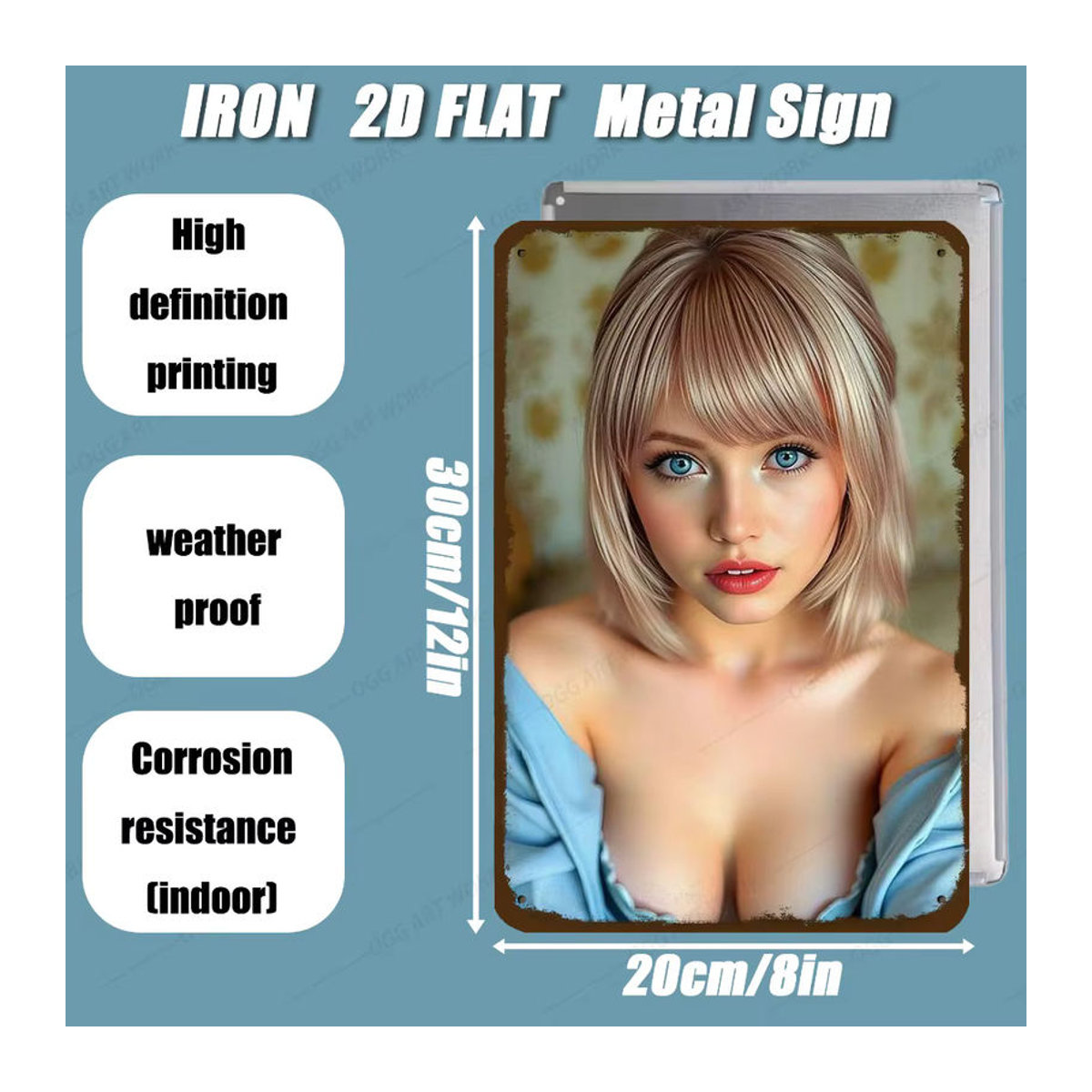 Gemmee 2D Metall-Wandkunst Blauäugige Blonde Frau Wanddekoration mehrfarbig B: 20,32 cm, H: 30,48 cm, T: 30,48 cm - Bild 2