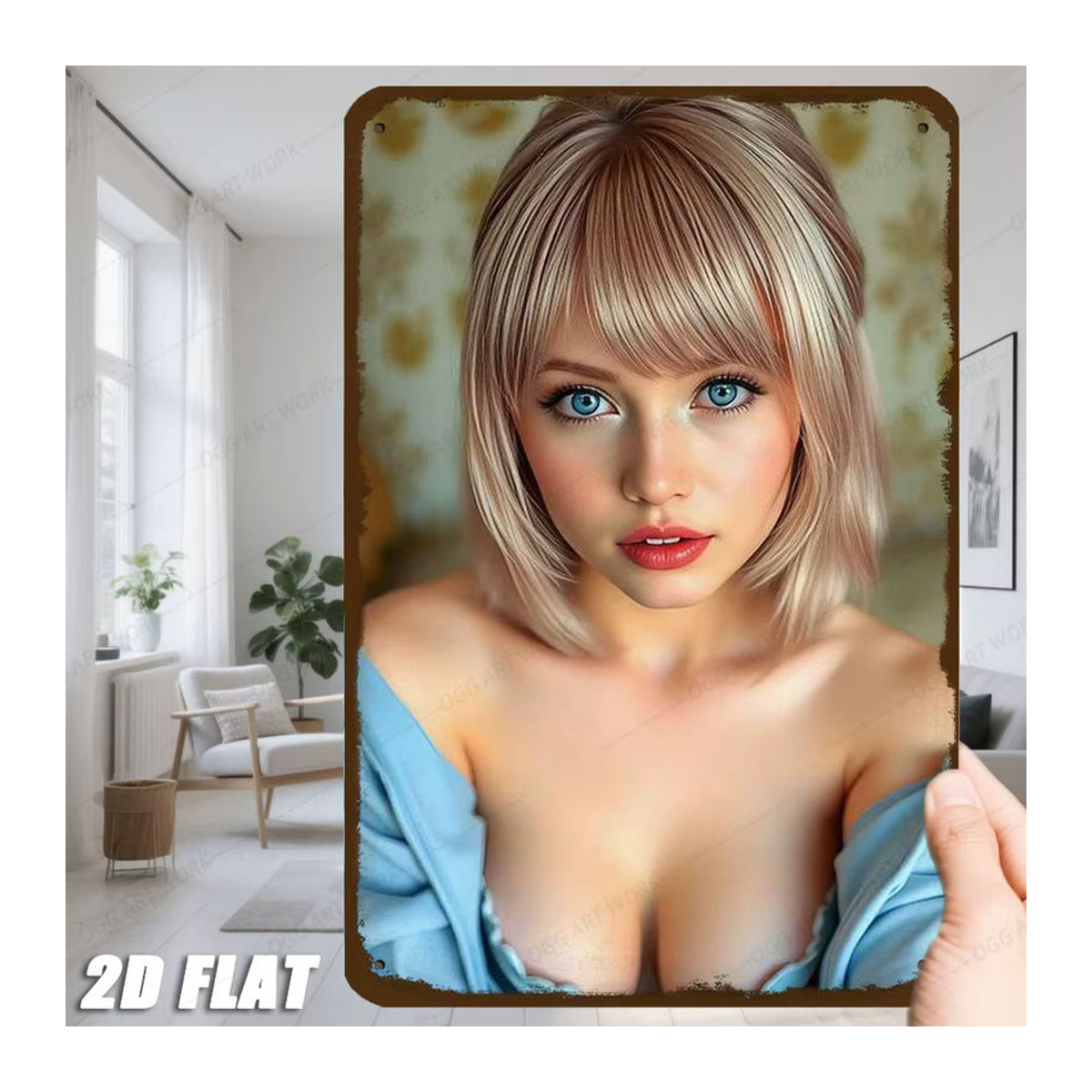Gemmee 2D Metall-Wandkunst Blauäugige Blonde Frau Wanddekoration mehrfarbig B: 20,32 cm, H: 30,48 cm, T: 30,48 cm - Bild 3