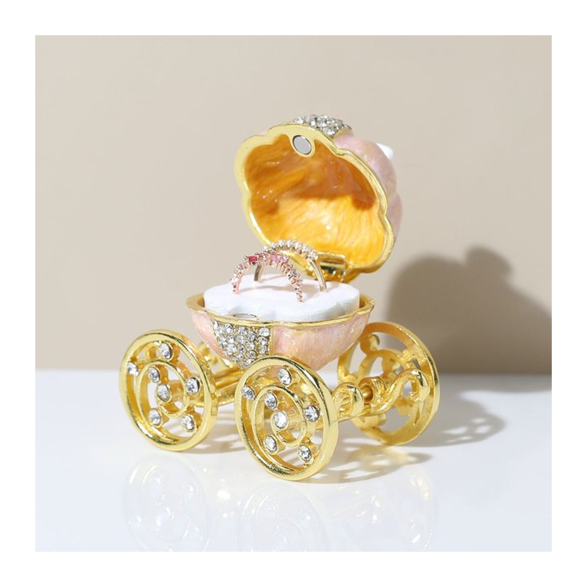 GENAUIRSUN Kürbiskutsche Schmuckkästchen aus Emaille und Metall in Orange und Gold, dekorative Sammlerfigur mit Scharnier zur Aufbewahrung von Ringen - Bild 1