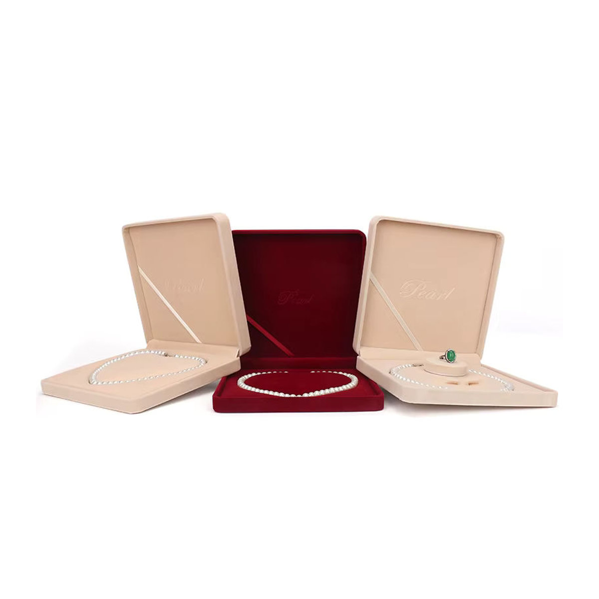 Genenic Schmuckset aus Samt in Beige zur Aufbewahrung von Halsketten und Ohrringen als klassische Schmuckschatulle - Bild 2