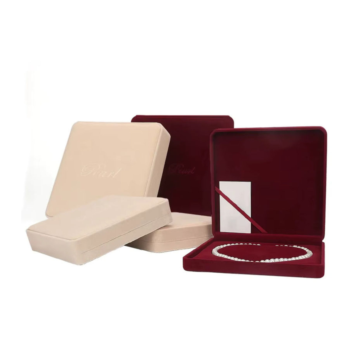 Genenic Schmuckset aus Samt in Beige zur Aufbewahrung von Halsketten und Ohrringen als klassische Schmuckschatulle - Bild 5