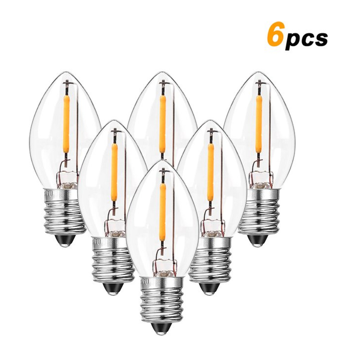 Genixgreen 6er-Pack C7-Kandelaber-LED-Glühbirnen E14 in Warmweiß im Retro-Design - Bild 1