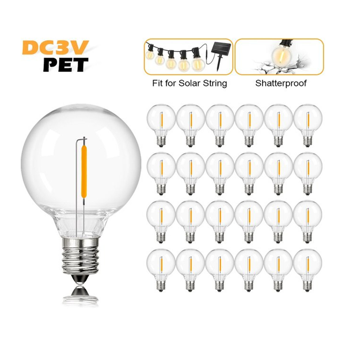 Genixgreen G40 LED-Glühbirne E12 Sockel warmweiß 2700K aus bruchsicherem Kunststoff für Solar-Lichterketten - Bild 1