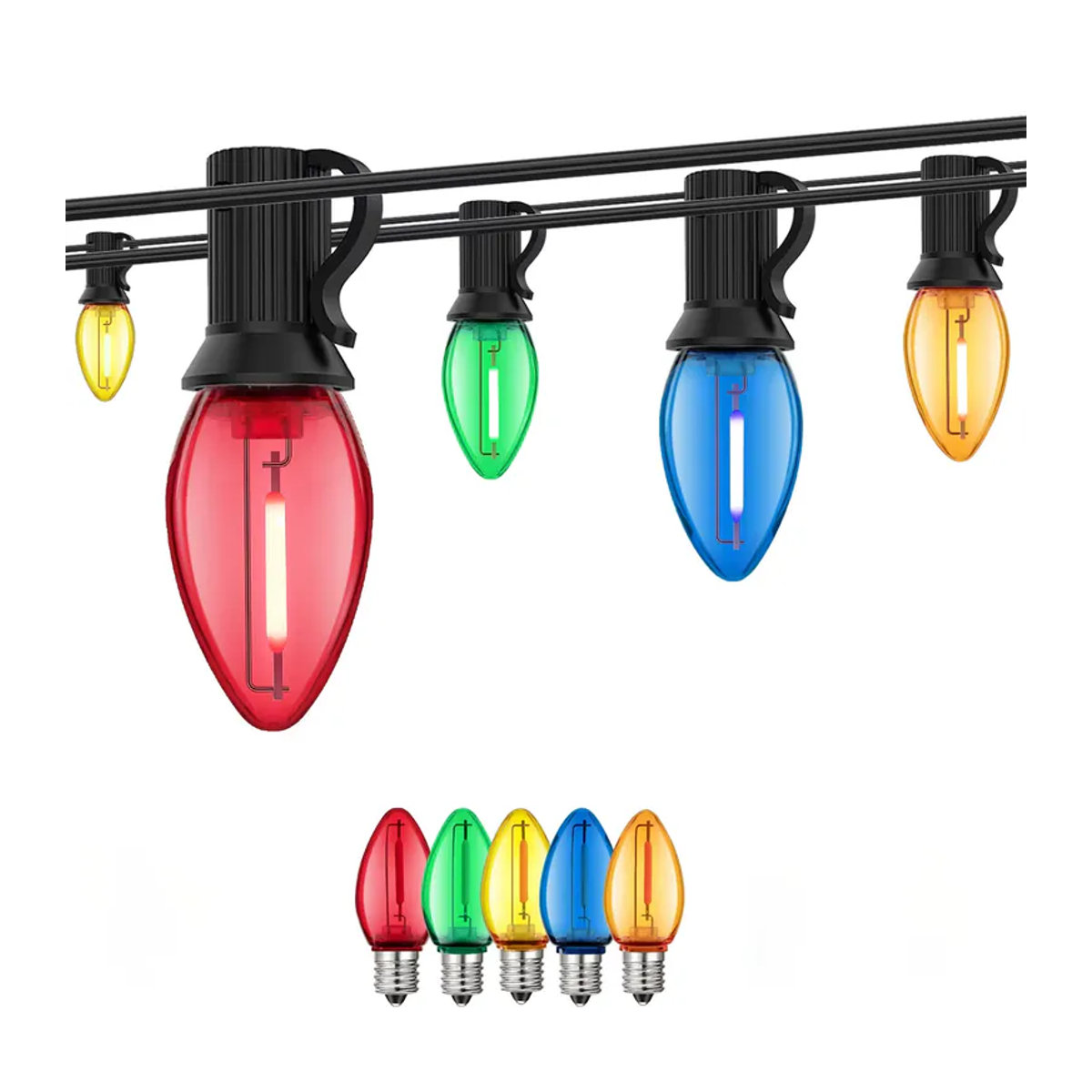 Genixgreen Weihnachts-Lichterkette für den Außenbereich, C7, farbig, bruchsicher und anschließbar, Klassisch - Bild 7