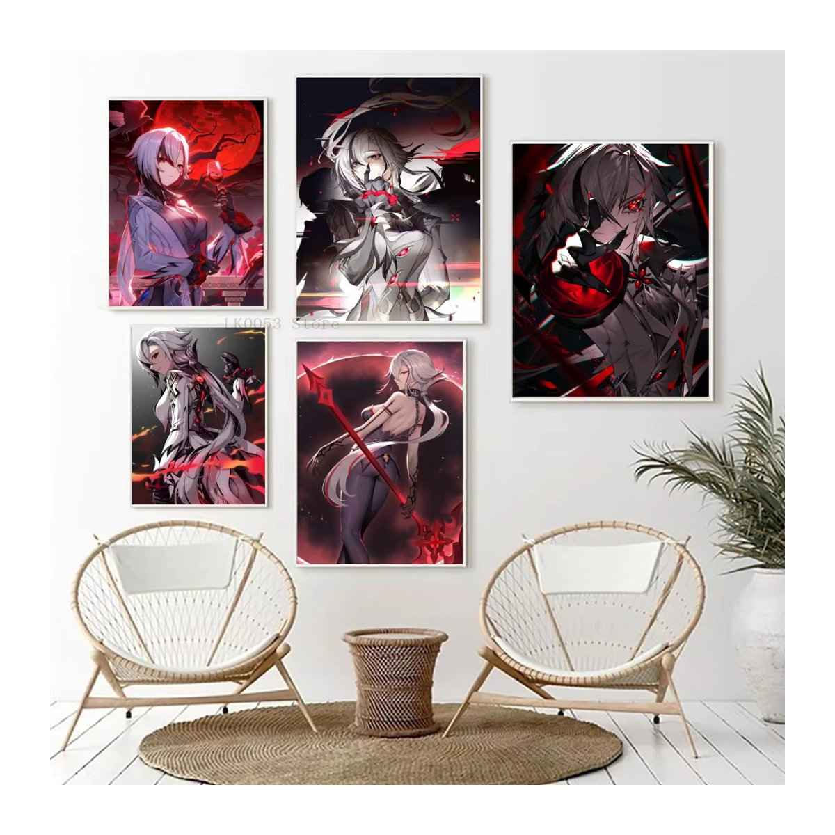 Genshin Impact Arlecchino Anime Poster aus Papier, mehrfarbiges Wandbild im Hochformat für Wohnzimmer und Schlafzimmer - Bild 2