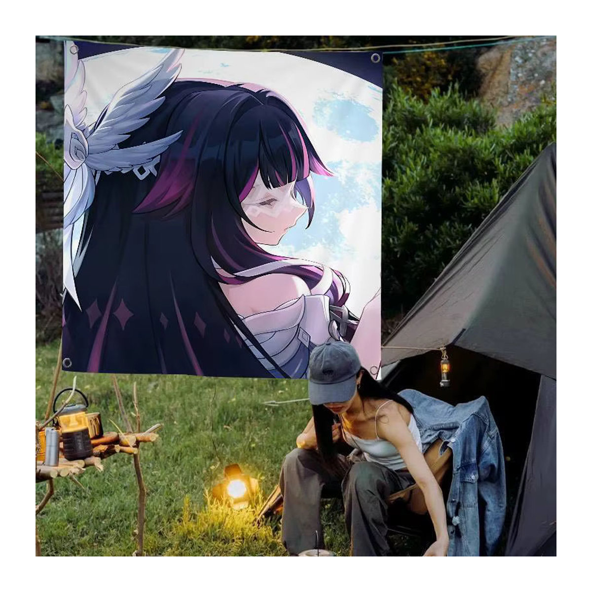 Genshin Impact Columbina Anime Wandbehang aus Textil, mehrfarbiger Kunstdruck als Wandflagge, B/H: 70 x 50 cm - Bild 2