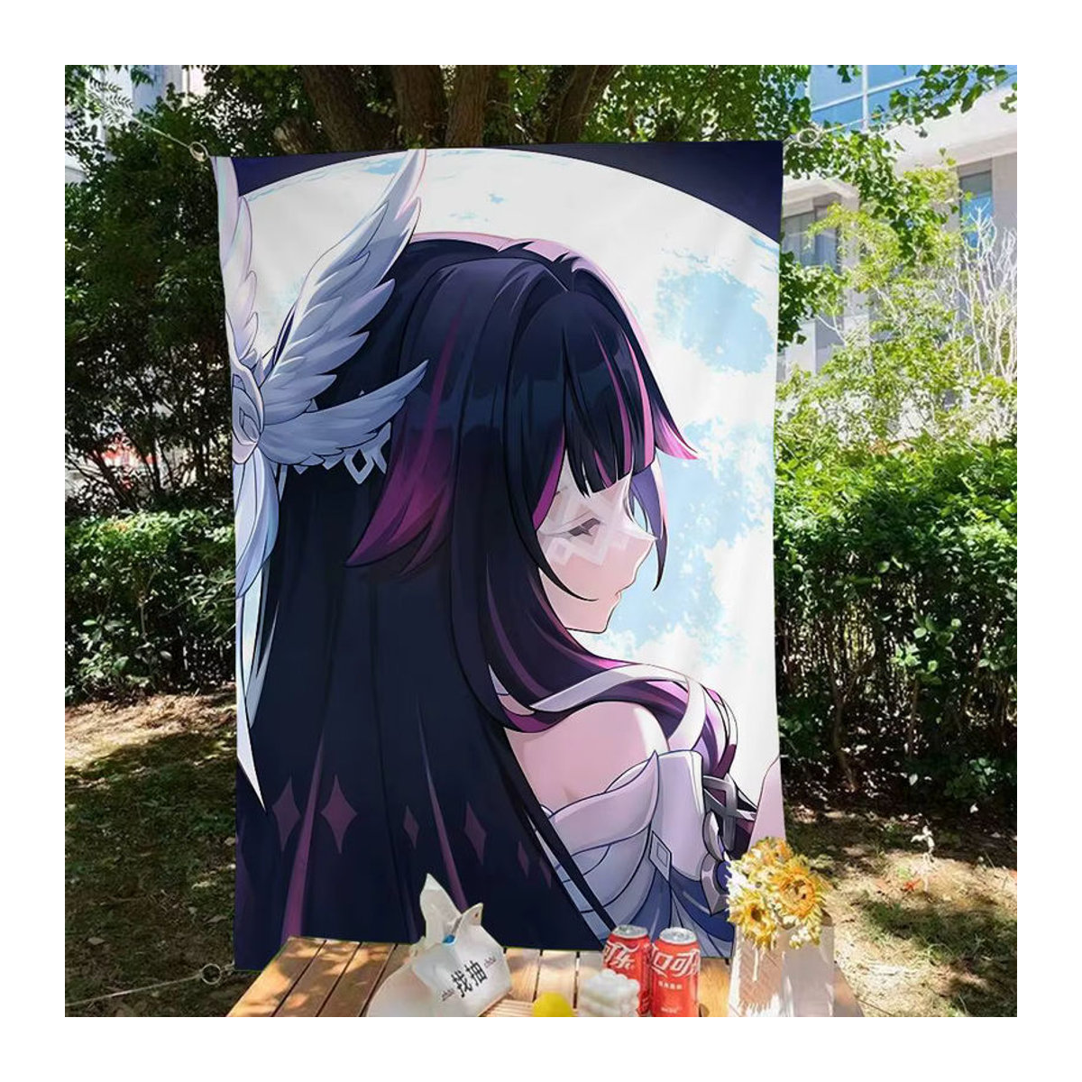 Genshin Impact Columbina Anime Wandbehang aus Textil, mehrfarbiger Kunstdruck als Wandflagge, B/H: 70 x 50 cm - Bild 3