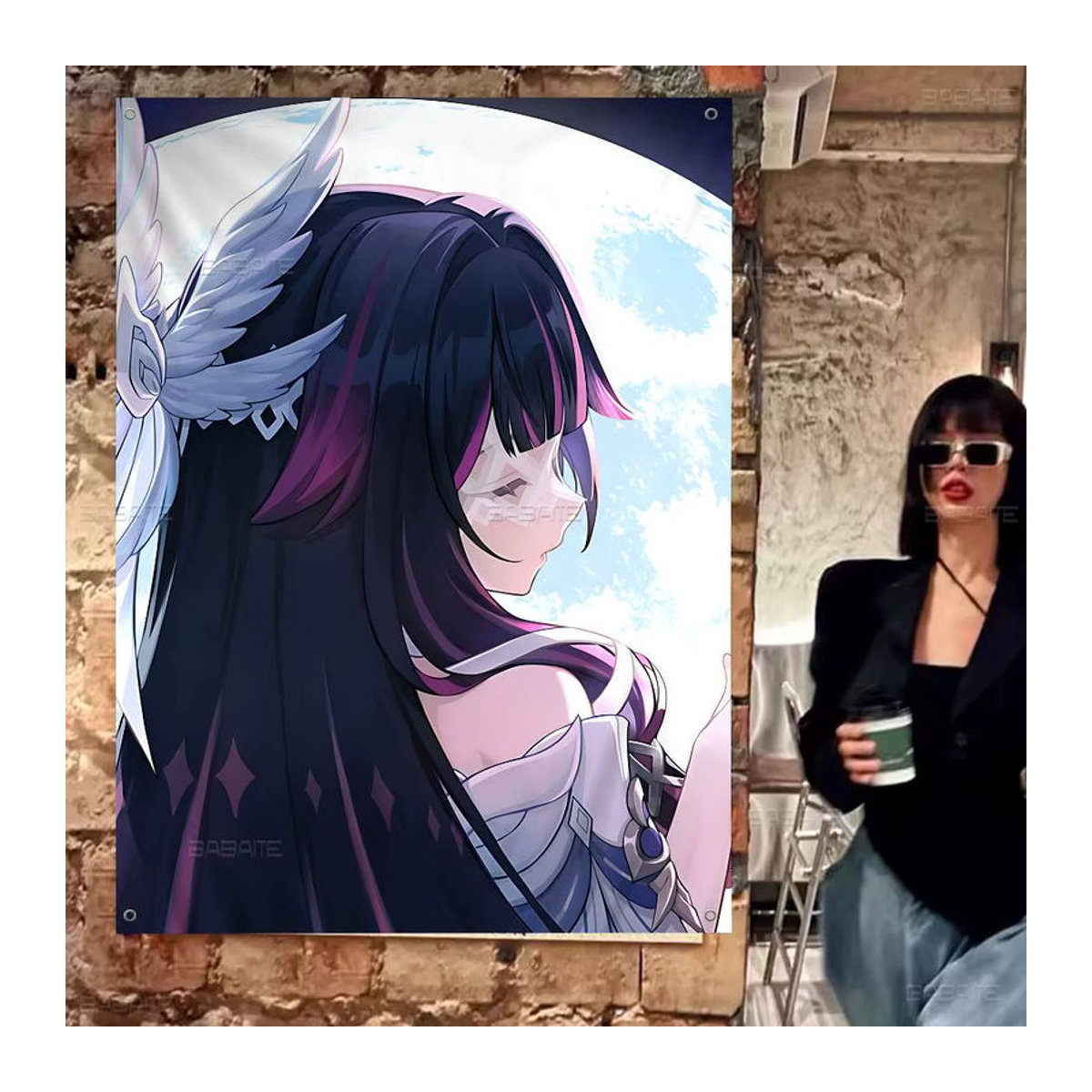 Genshin Impact Columbina Anime Wandbehang aus Textil, mehrfarbiger Kunstdruck als Wandflagge, B/H: 70 x 50 cm - Bild 4