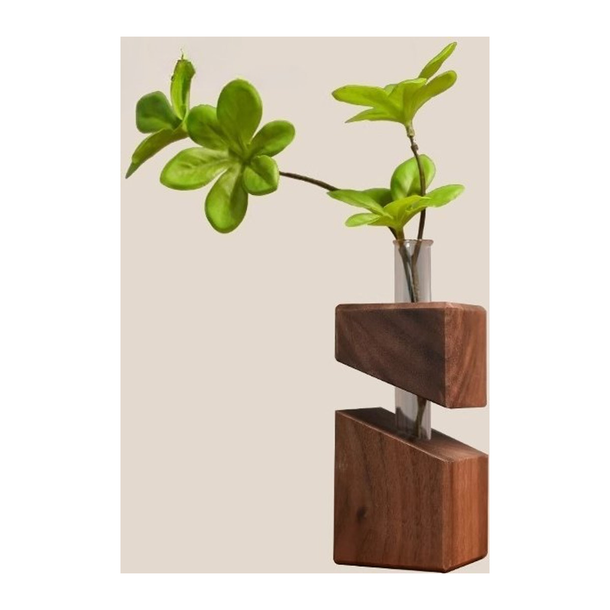 Geometrische Glasvase mit Holzdekor in Braun für Schnittblumen im skandinavischen Design - Bild 1