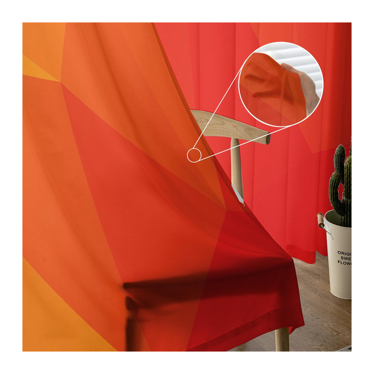 Geometrische Tüll Voile Vorhänge Polygon in Orange, Chiffon Gardinen für Wohnzimmer und Schlafzimmer, B: 250 cm, H: 250 cm - Bild 1