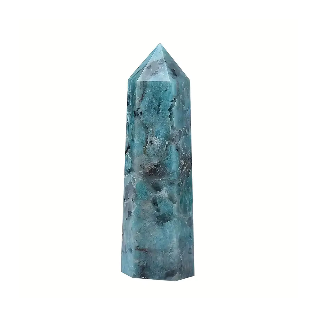 Geometrischer Amazonit-Kristallturm von sisterstone in Blau mit sechseckigem Quarzpunkt als Mineralprobe zur Dekoration - Bild 5