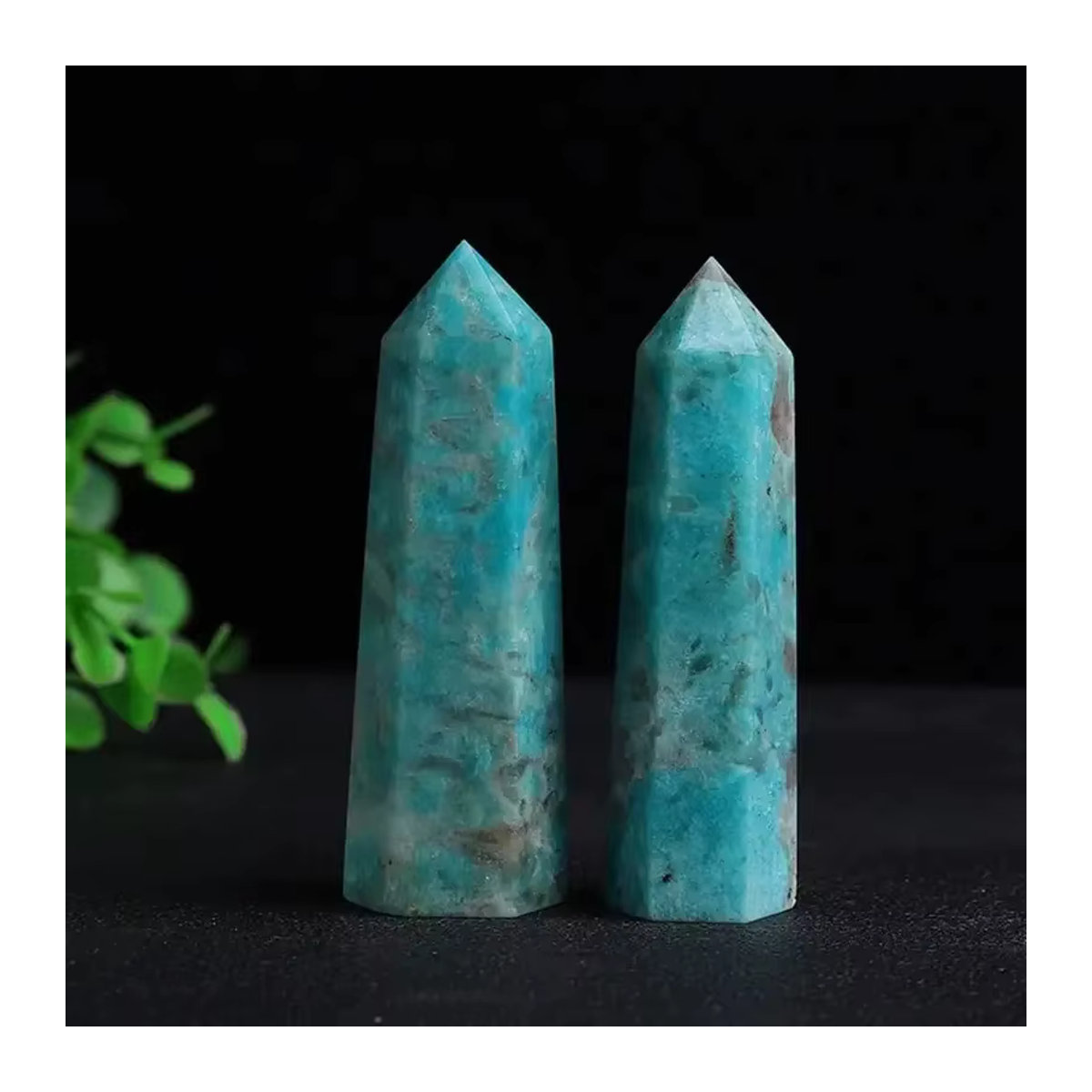 Geometrischer Amazonit-Kristallturm von sisterstone in Blau mit sechseckigem Quarzpunkt als Mineralprobe zur Dekoration - Bild 6
