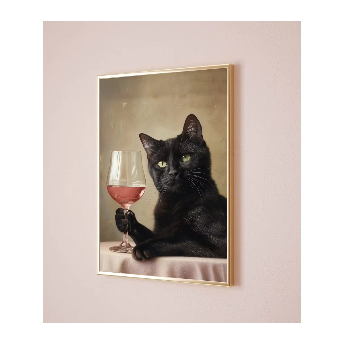 Gerahmtes Boho Wandkunst Poster mit schwarzer Katze und rosa Weinglas Motiv von SHENCHEN in Hochformat - Bild 5