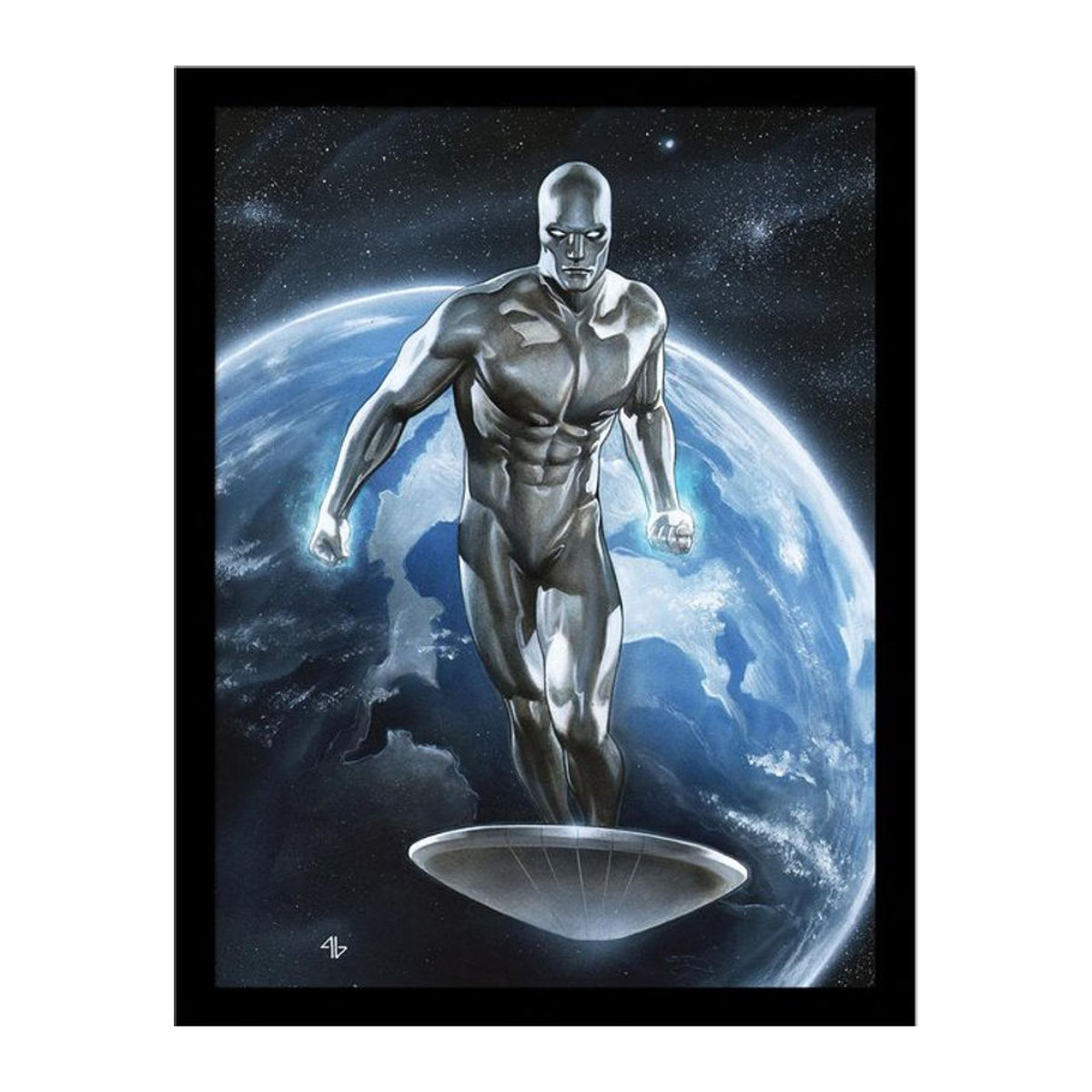 Gerahmtes Poster Silver Surfer im Weltraum-Design, Silber, 40 x 40 cm - Bild 1