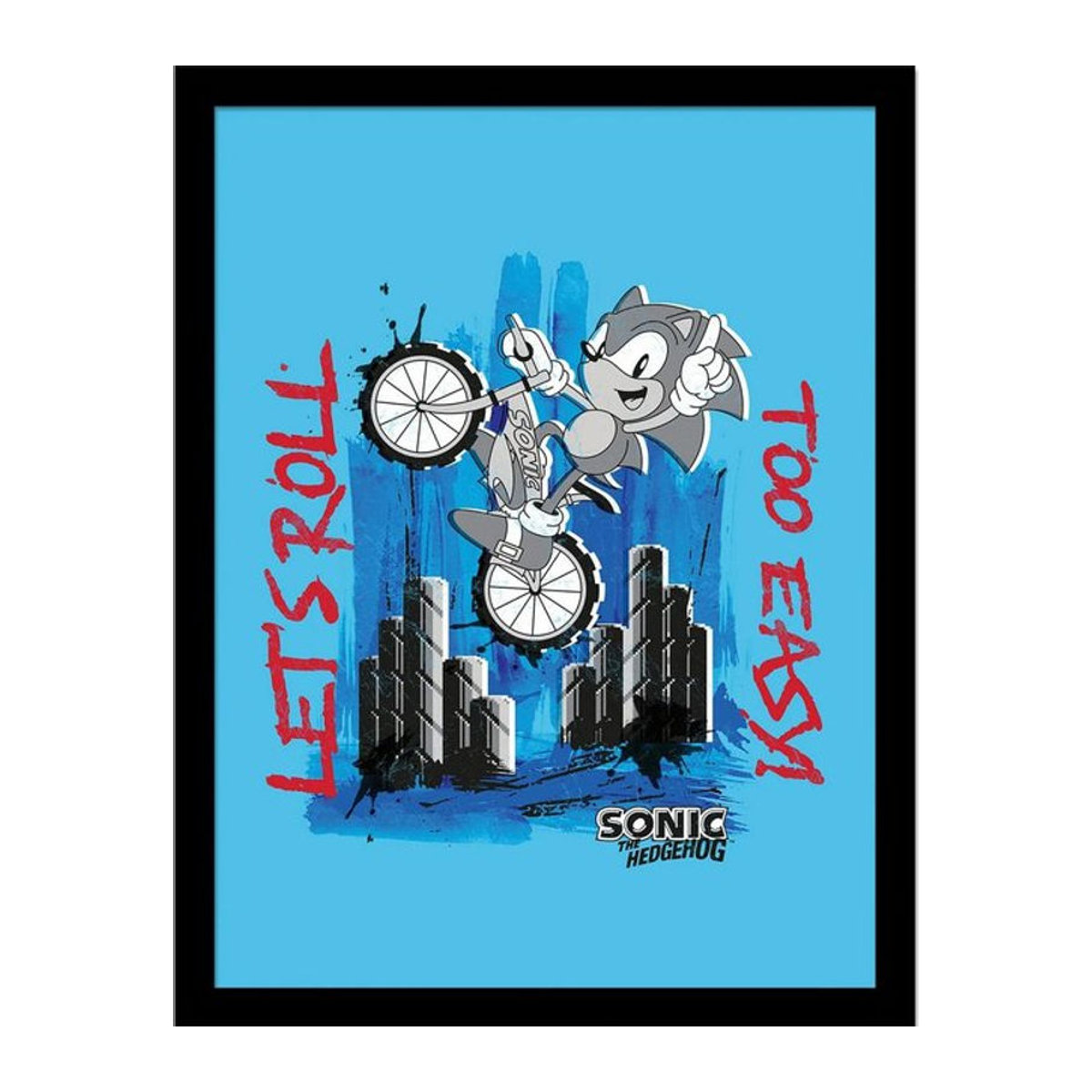 Gerahmtes Sonic The Hedgehog Poster in Grau und Blau, Querformat, 40 x 40 cm - Bild 1