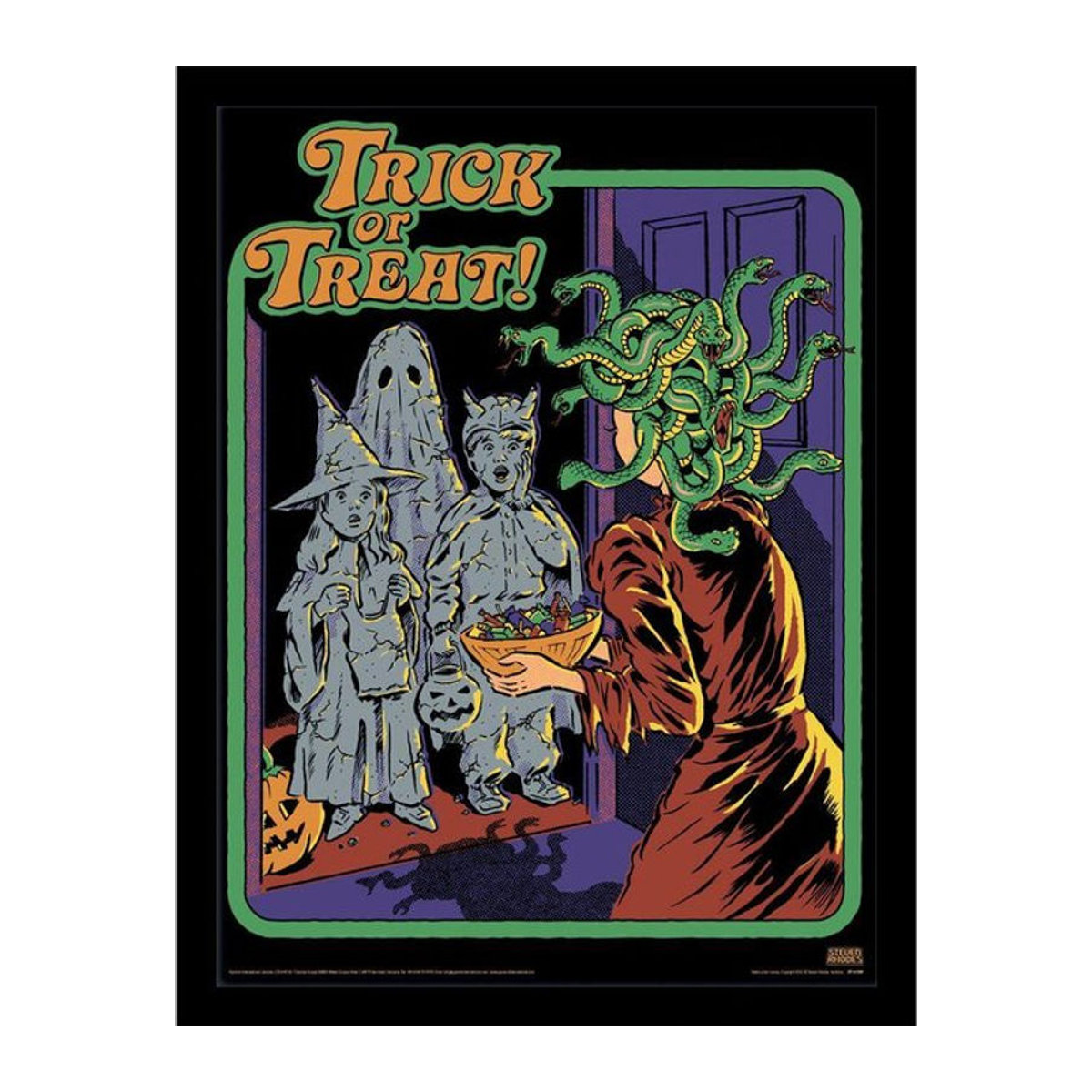 Gerahmtes Steven Rhodes Poster Medusa Halloween Vintage Design mehrfarbig 40 x 40 cm - Bild 1