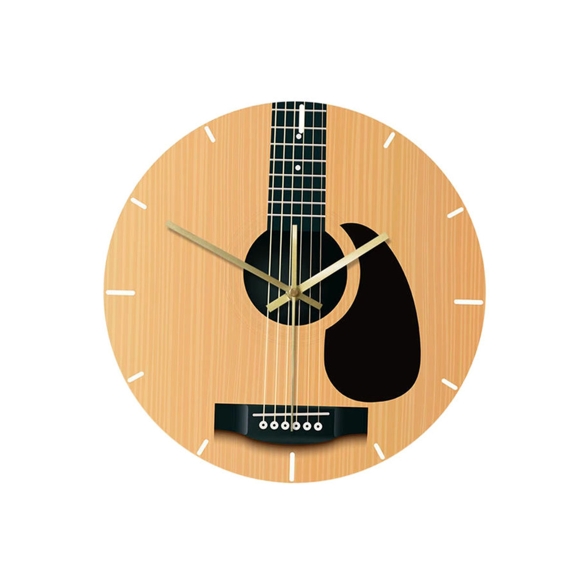 Geräuschlose Gitarren Wanduhr aus Holz in Braun, Moderne Analoge Wanduhr für Wohnzimmer und Schlafzimmer, Durchmesser: 30 cm - Bild 2