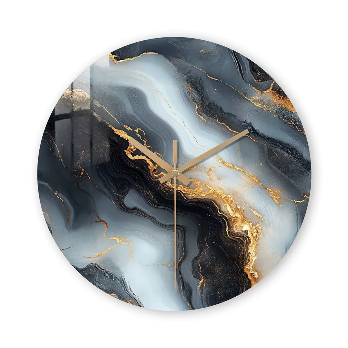 Geräuschlose runde Wanduhr aus Holz mit blau-goldem Marmor-Design in abstrakter Fantasy-Optik - Bild 7