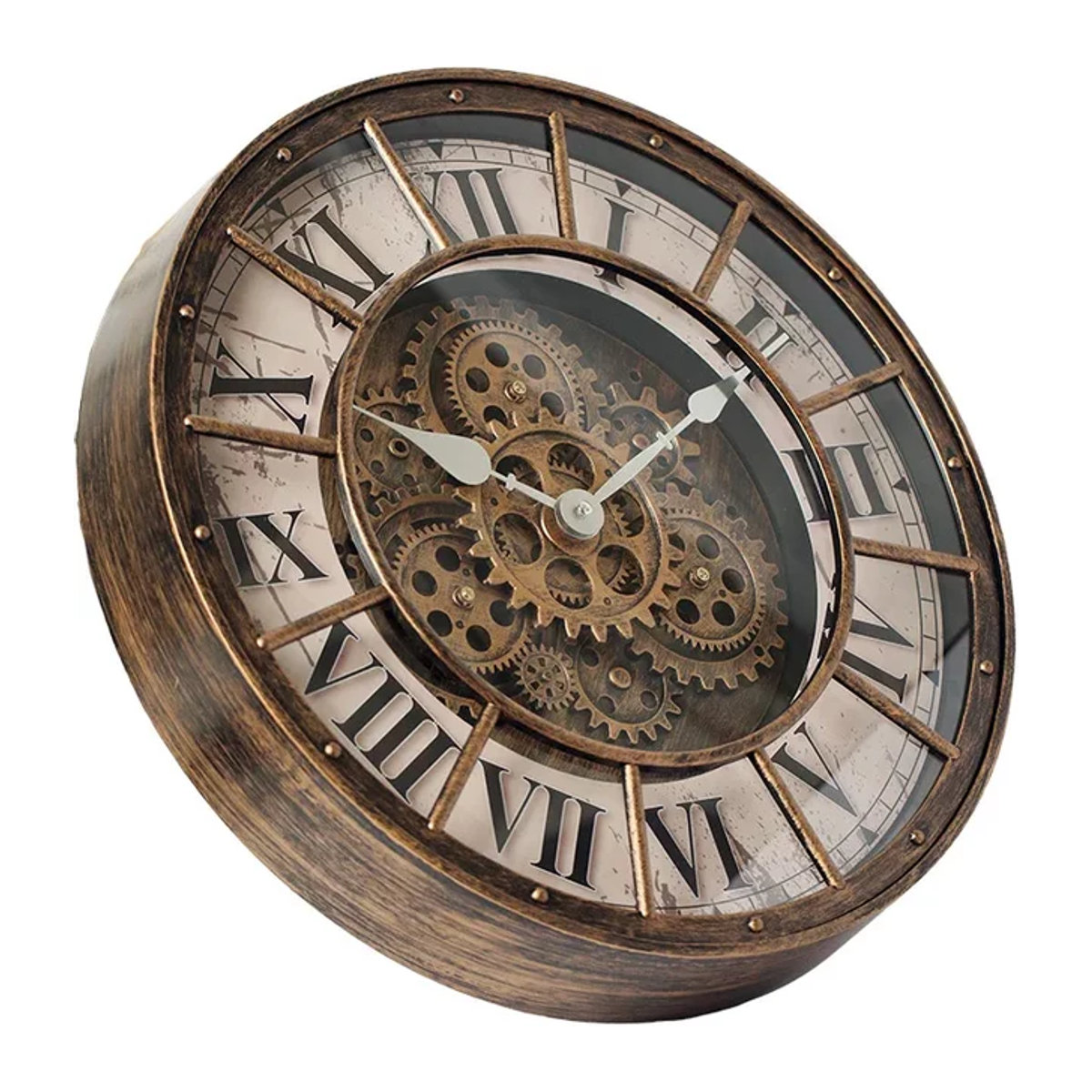 Geräuschlose Vintage-Wanduhr aus Metall im Industrial Design, rund, braun - Bild 1