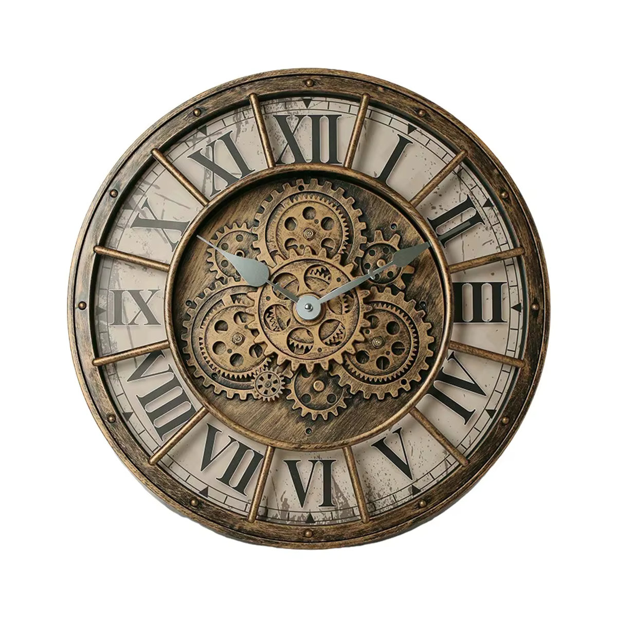 Geräuschlose Vintage-Wanduhr aus Metall im Industrial Design, rund, braun - Bild 5