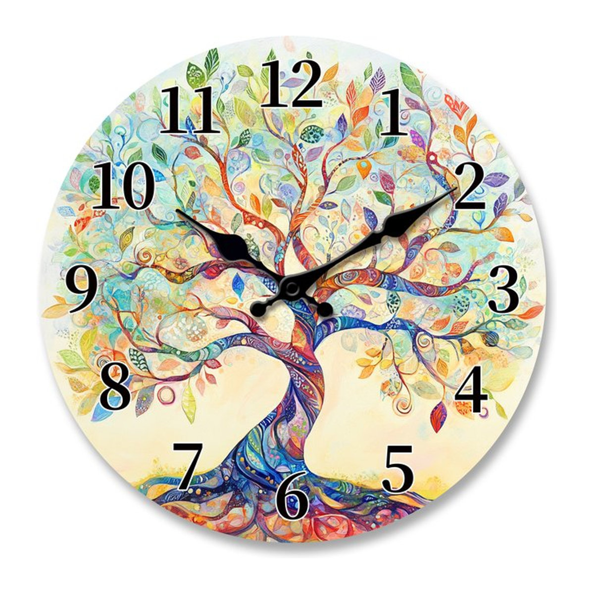 Geräuschlose Wanduhr aus Holz im abstrakten Baummuster-Design, mehrfarbig, rund, modern - Bild 1