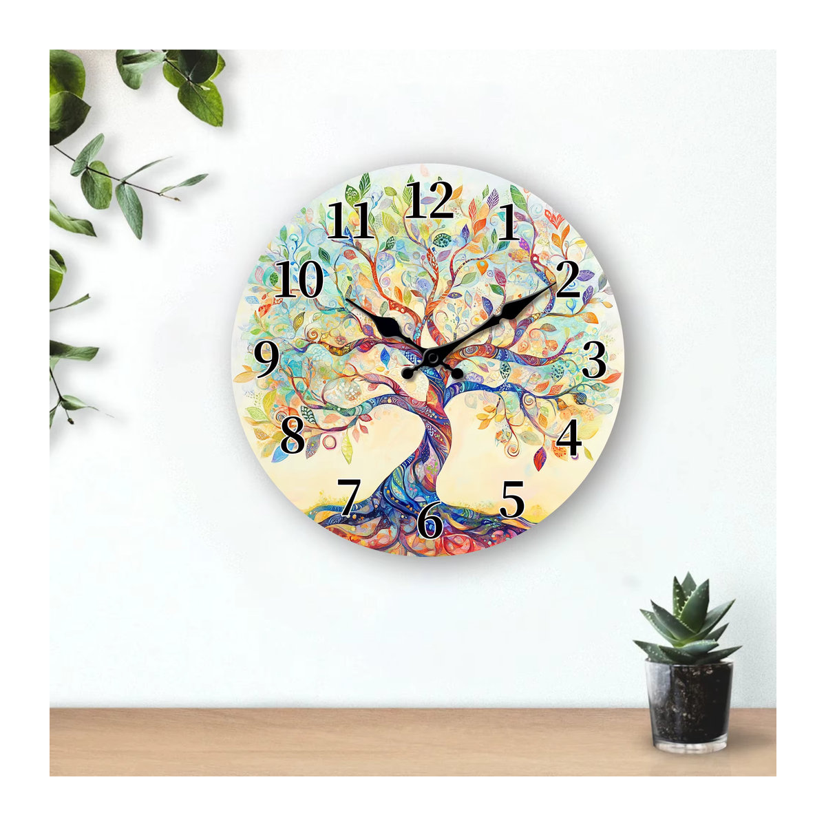 Geräuschlose Wanduhr aus Holz im abstrakten Baummuster-Design, mehrfarbig, rund, modern - Bild 2