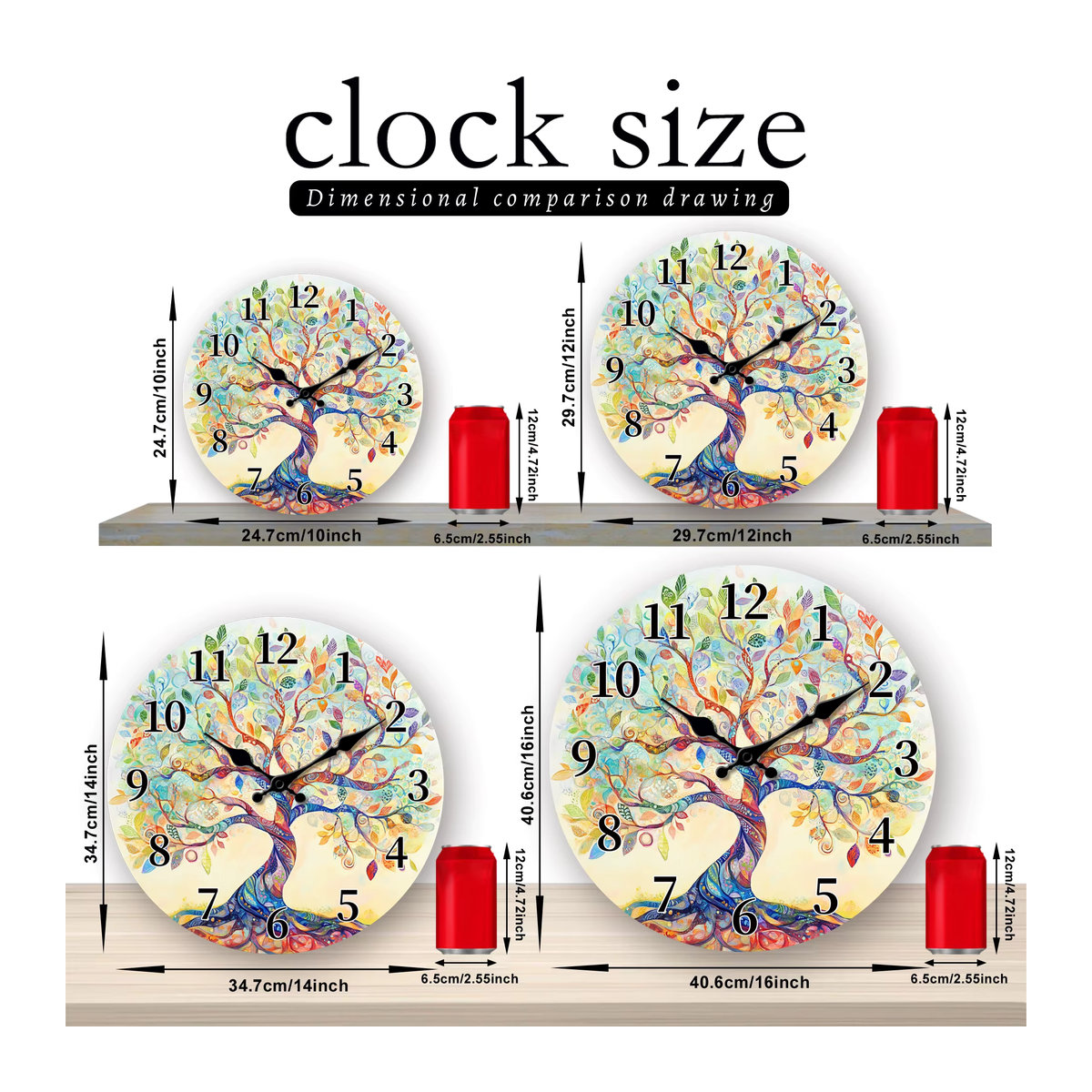 Geräuschlose Wanduhr aus Holz im abstrakten Baummuster-Design, mehrfarbig, rund, modern - Bild 3