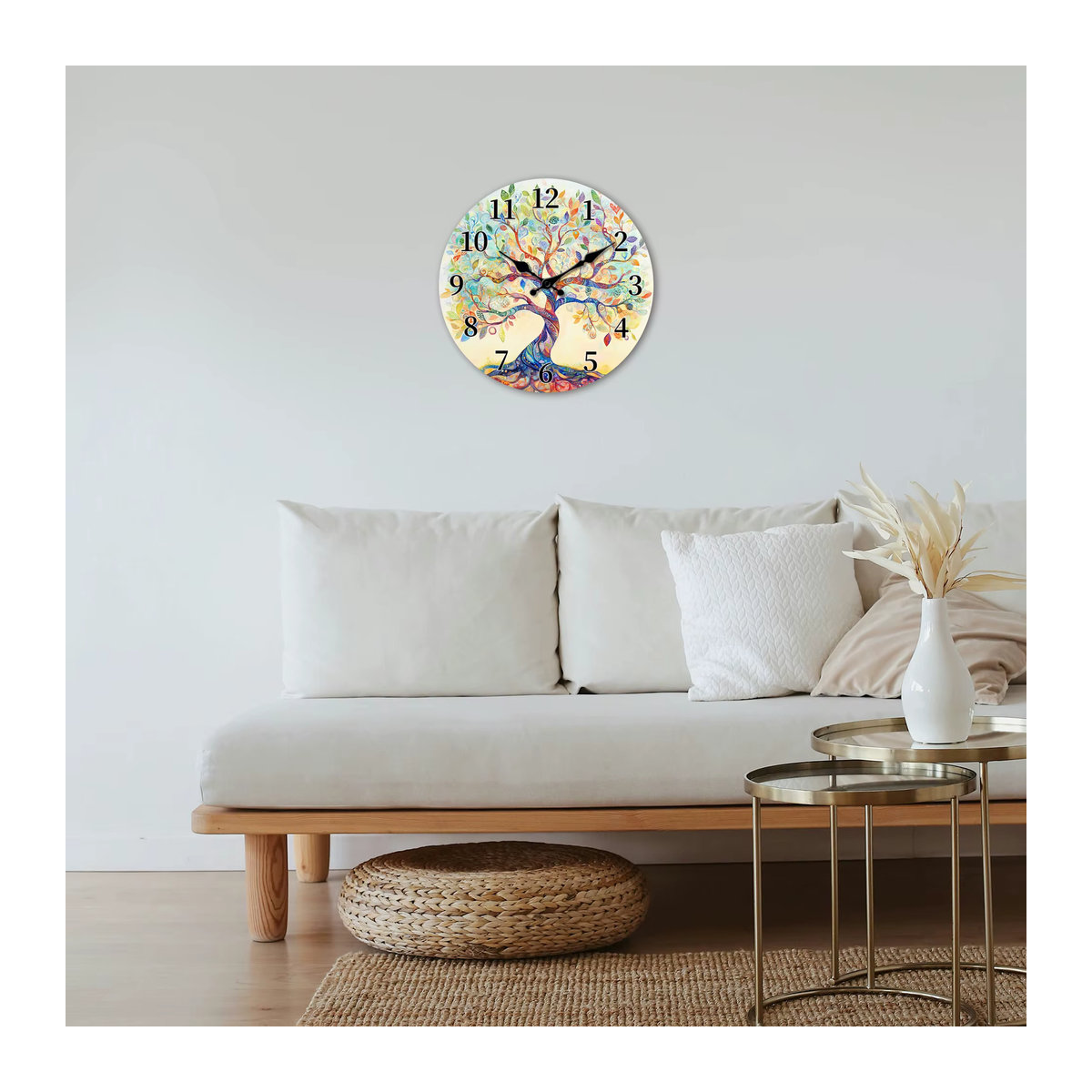 Geräuschlose Wanduhr aus Holz im abstrakten Baummuster-Design, mehrfarbig, rund, modern - Bild 4
