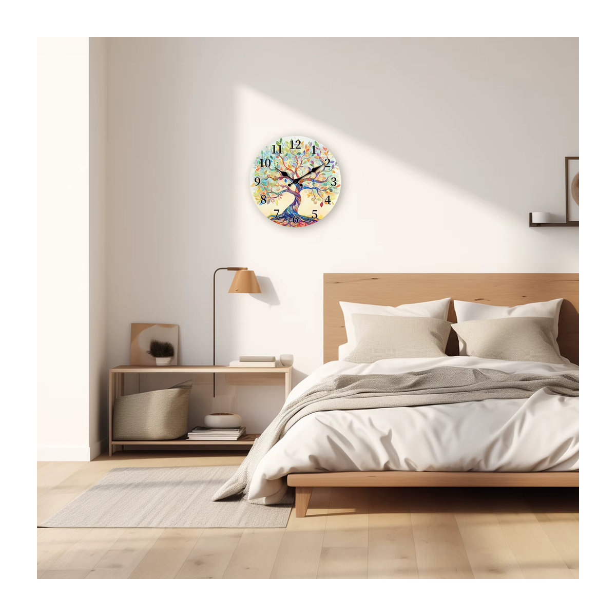 Geräuschlose Wanduhr aus Holz im abstrakten Baummuster-Design, mehrfarbig, rund, modern - Bild 5