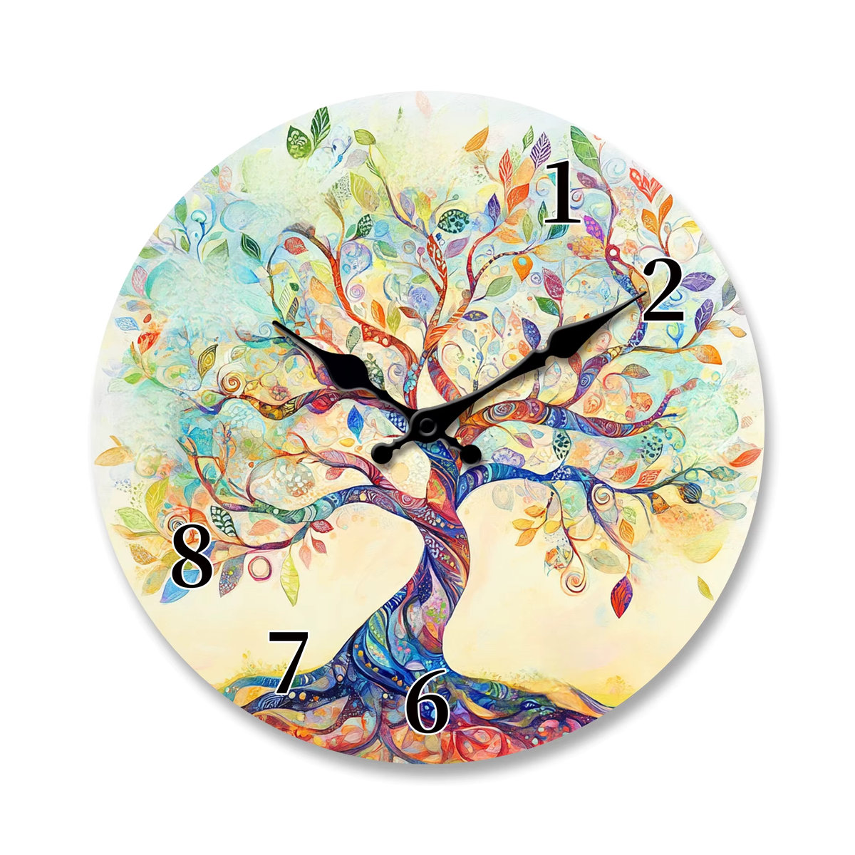 Geräuschlose Wanduhr aus Holz im abstrakten Baummuster-Design, mehrfarbig, rund, modern - Bild 7