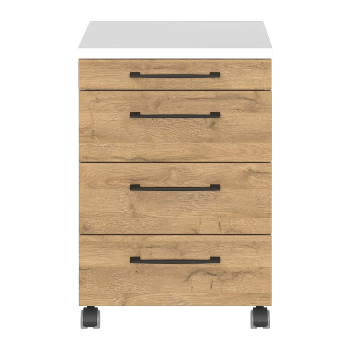 Germania Rollcontainer Profi 2.0 mit 3 Schubladen und Utensilienfach, Weiß/Grandson-Eiche, B: 42 cm, H: 61 cm, T: 49 cm - Bild 1