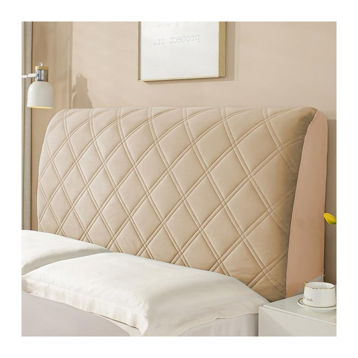 Gesteppter Samt-Kopfteilbezug Morse in Beige für dein Bett, Breite: 180 cm - Bild 1
