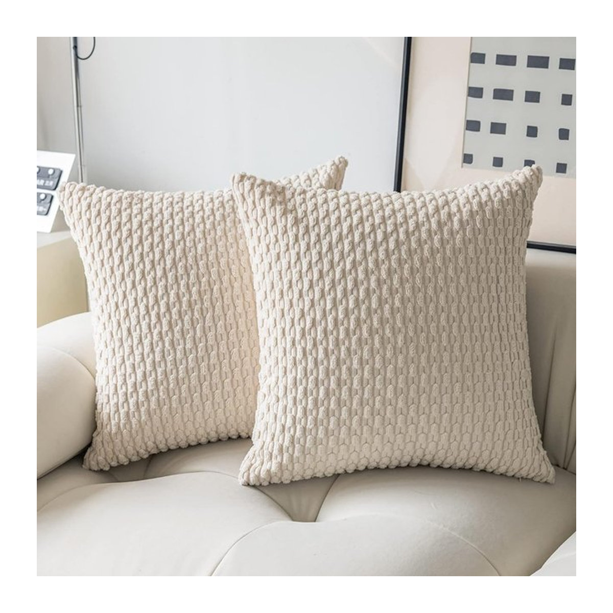 Gestreifter Boho-Cord-Kissenbezug für Sofa und Wohnzimmer in Weiß und Beige - Bild 1