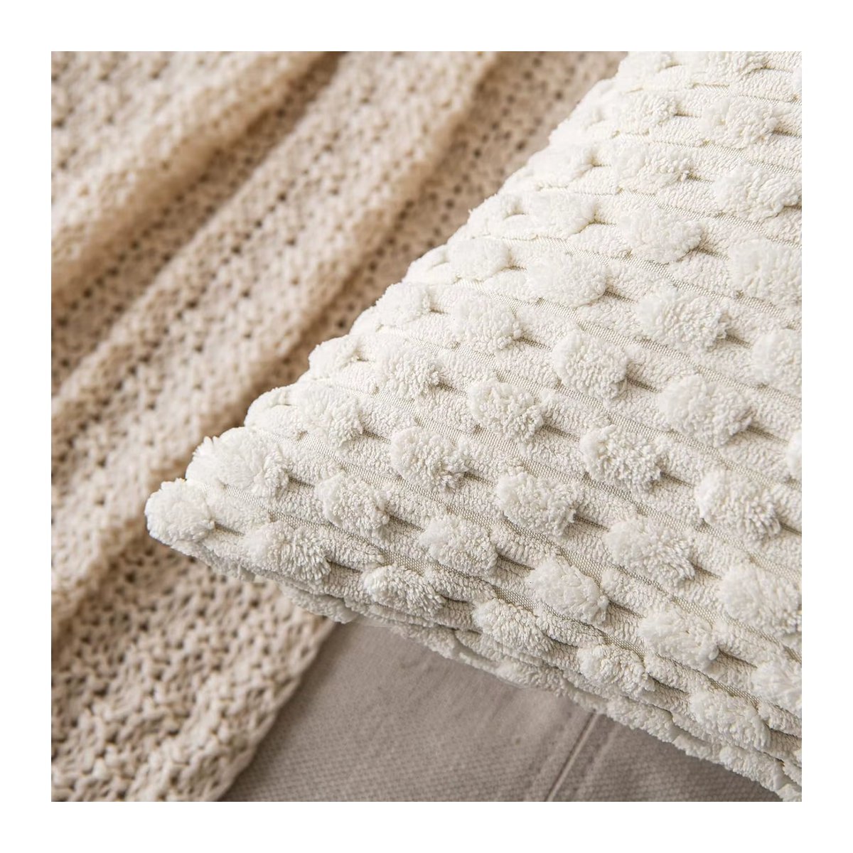 Gestreifter Boho-Cord-Kissenbezug für Sofa und Wohnzimmer in Weiß und Beige - Bild 2