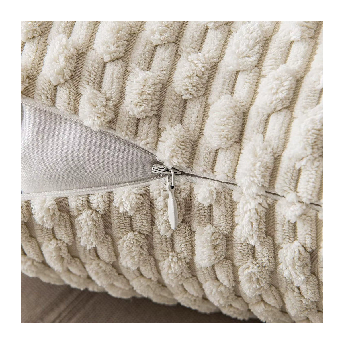 Gestreifter Boho-Cord-Kissenbezug für Sofa und Wohnzimmer in Weiß und Beige - Bild 3