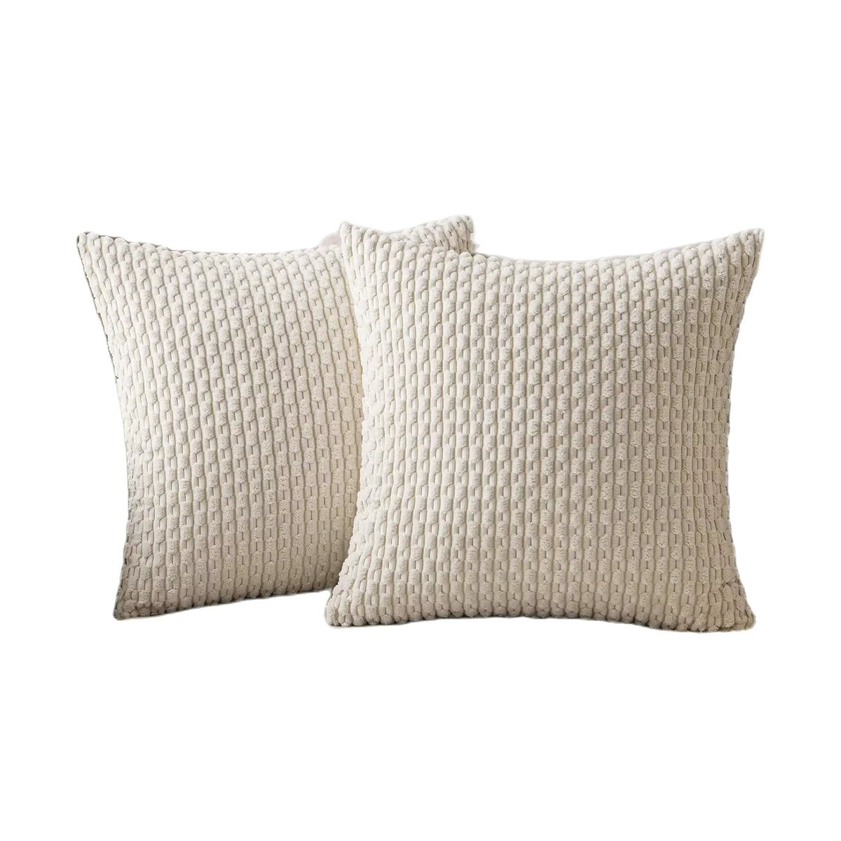 Gestreifter Boho-Cord-Kissenbezug für Sofa und Wohnzimmer in Weiß und Beige - Bild 4