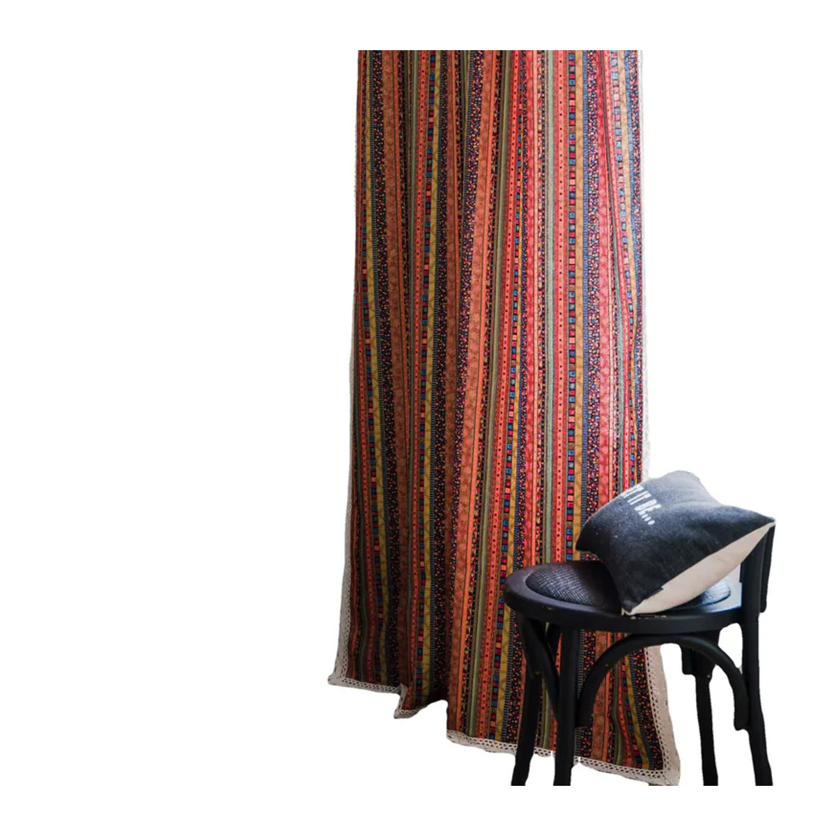 Gestreifter Küchenvorhang im Bohemian-Stil aus Baumwolle und Leinen, halbverdunkelnd, mehrfarbig Gelb - Bild 6