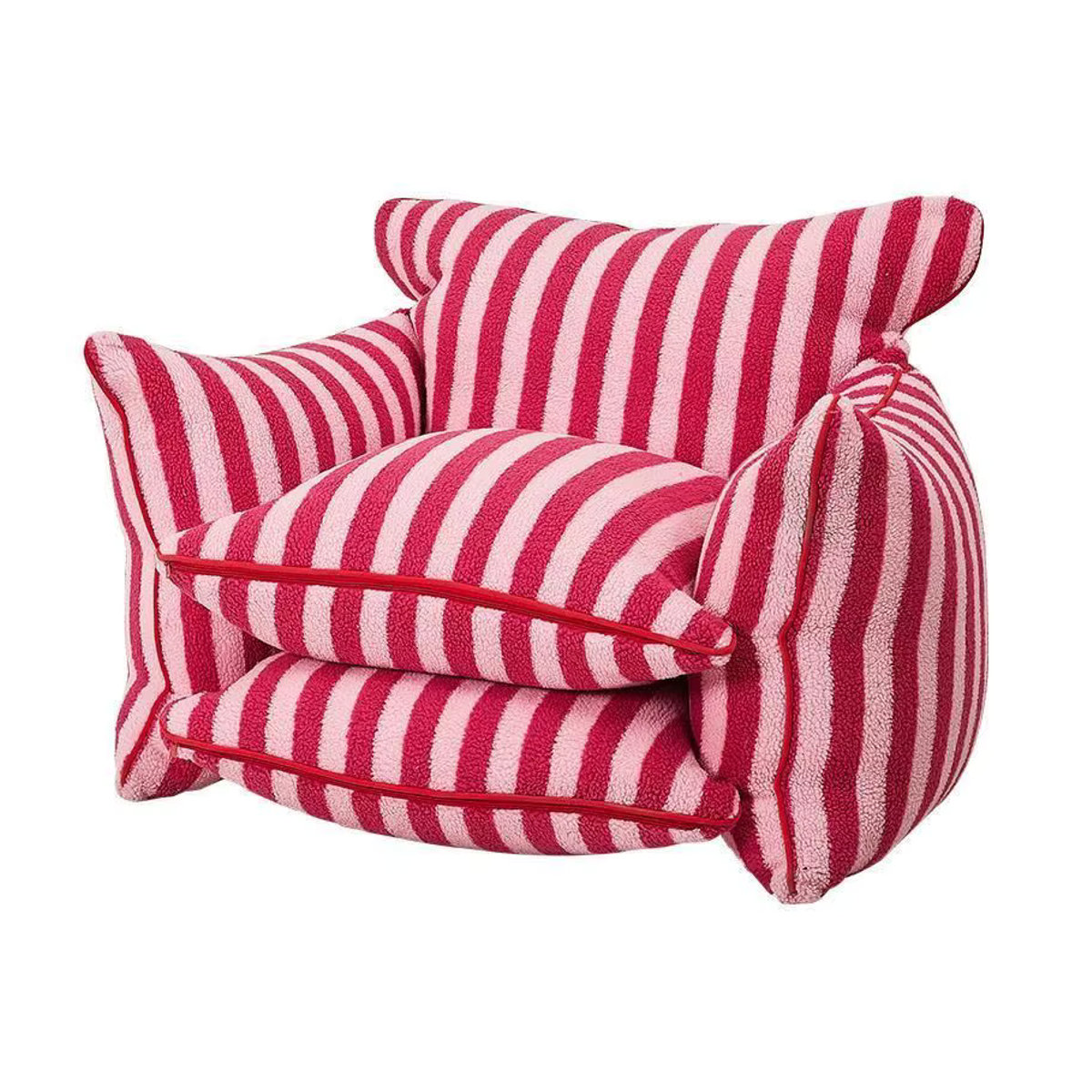 Gestreiftes Schlafsofa mit Fleece-Bezug als Einzelsofa für Wohnzimmer und Schlafzimmer in Rot oder Rosa - Bild 2