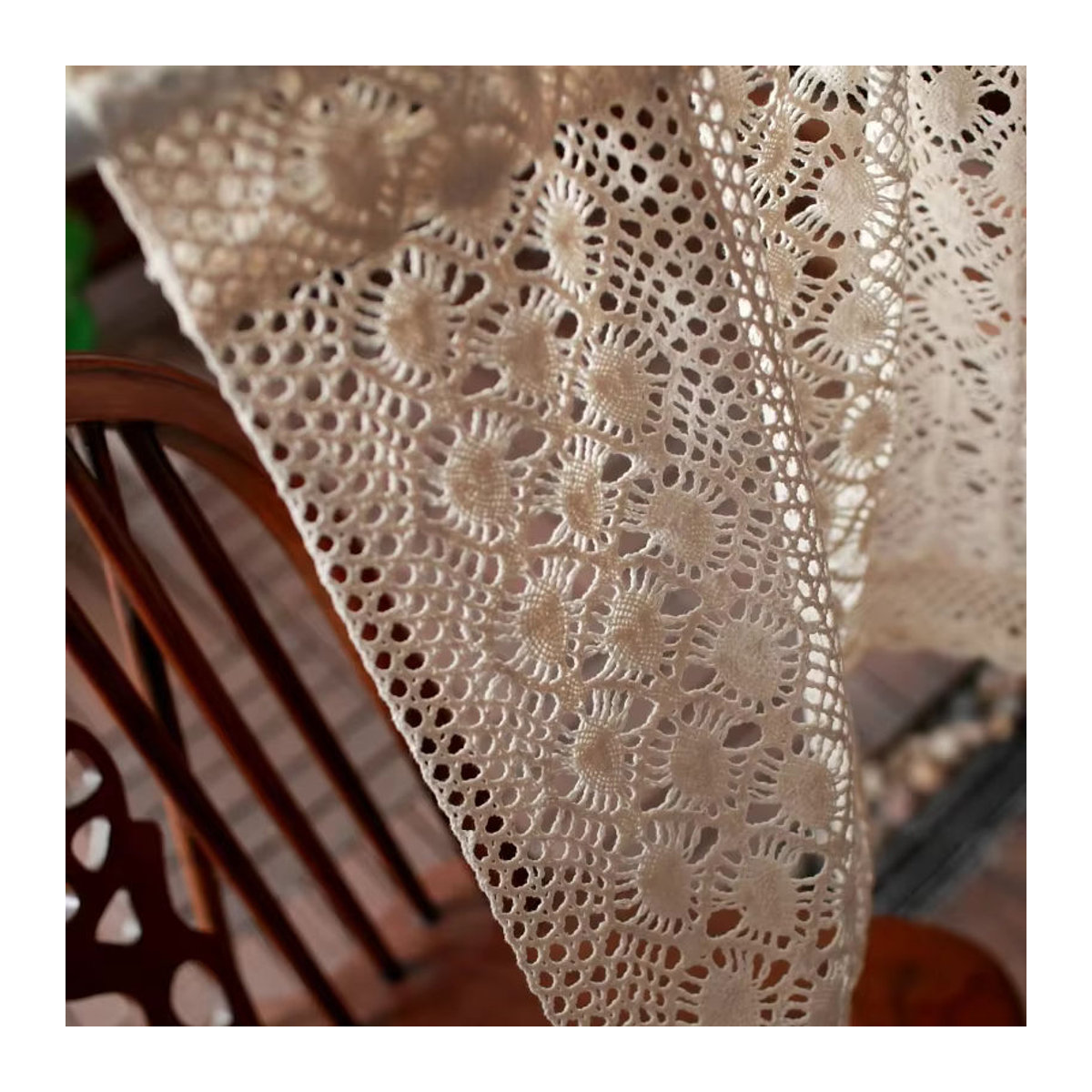 Gestrickte Spitze Etagen Vorhänge für Küche und Schrank in Beige mit floralem Hohlloch-Design - Bild 5