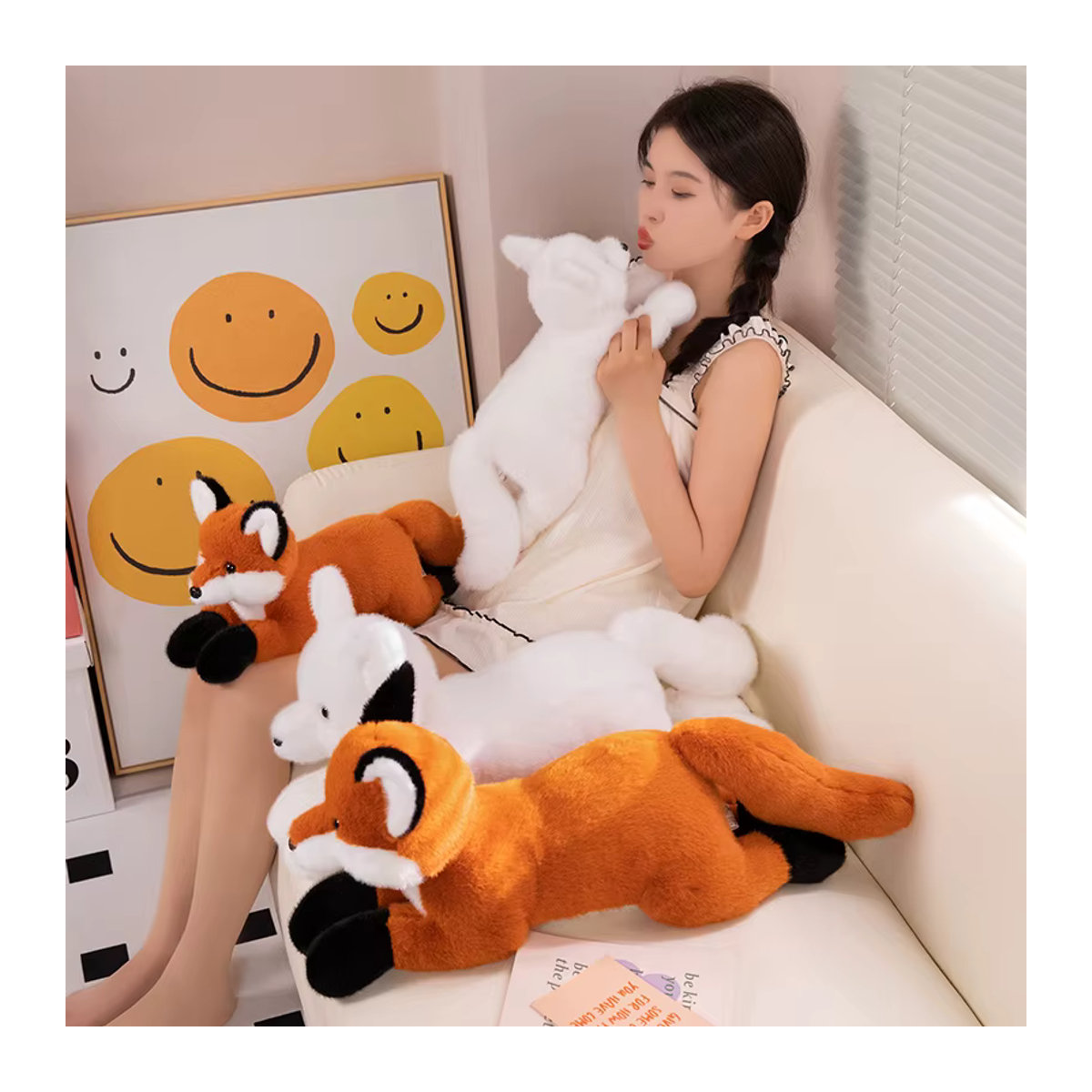 GFNANHAI Kuscheliges Fuchs Plüschkissen in Orange und Weiß, weiches Stofftier-Kissen als Geschenk, B/T/H: 45 x 45 x 45 cm, 65 x 65 x 65 cm oder 90 x 90 x 90 cm - Bild 3